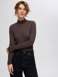 TEXTURED LONG SLEEVED TOP, Tobacco Brown, highres