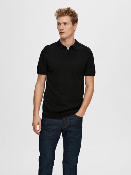 Selected KNITTED POLO SHIRT, Black, highres - 16092437_Black_003.jpg