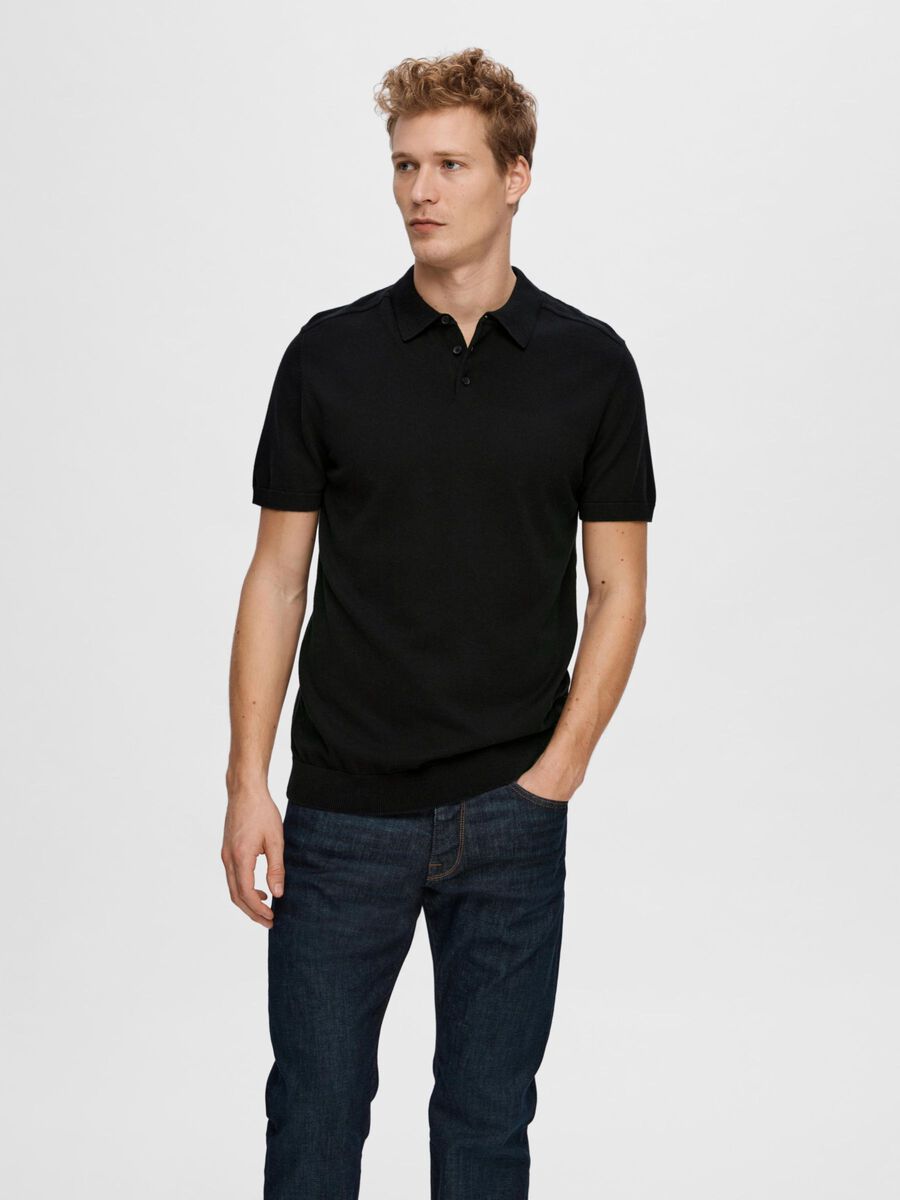Selected GESTRICKTES POLO SHIRT, Black, highres - 16092437_Black_003.jpg