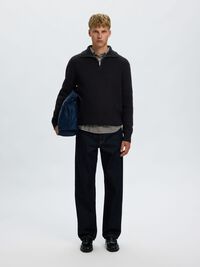 WOOL BLEND HALF-ZIP JUMPER, Black, highres
