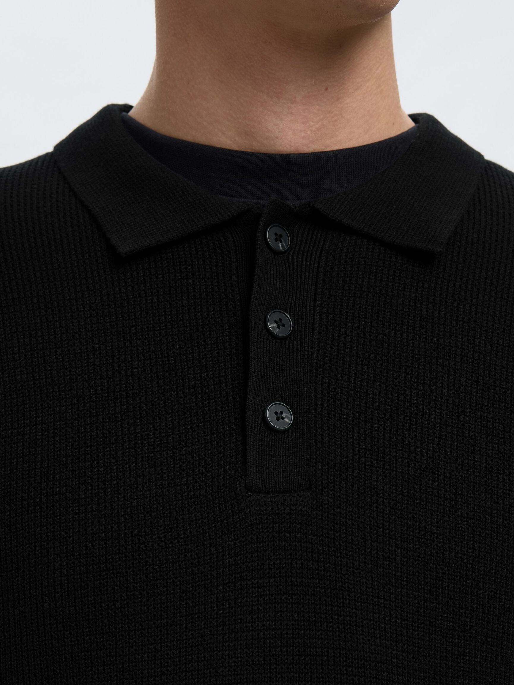 STRUKTURERET BOMULD POLO, Black, highres