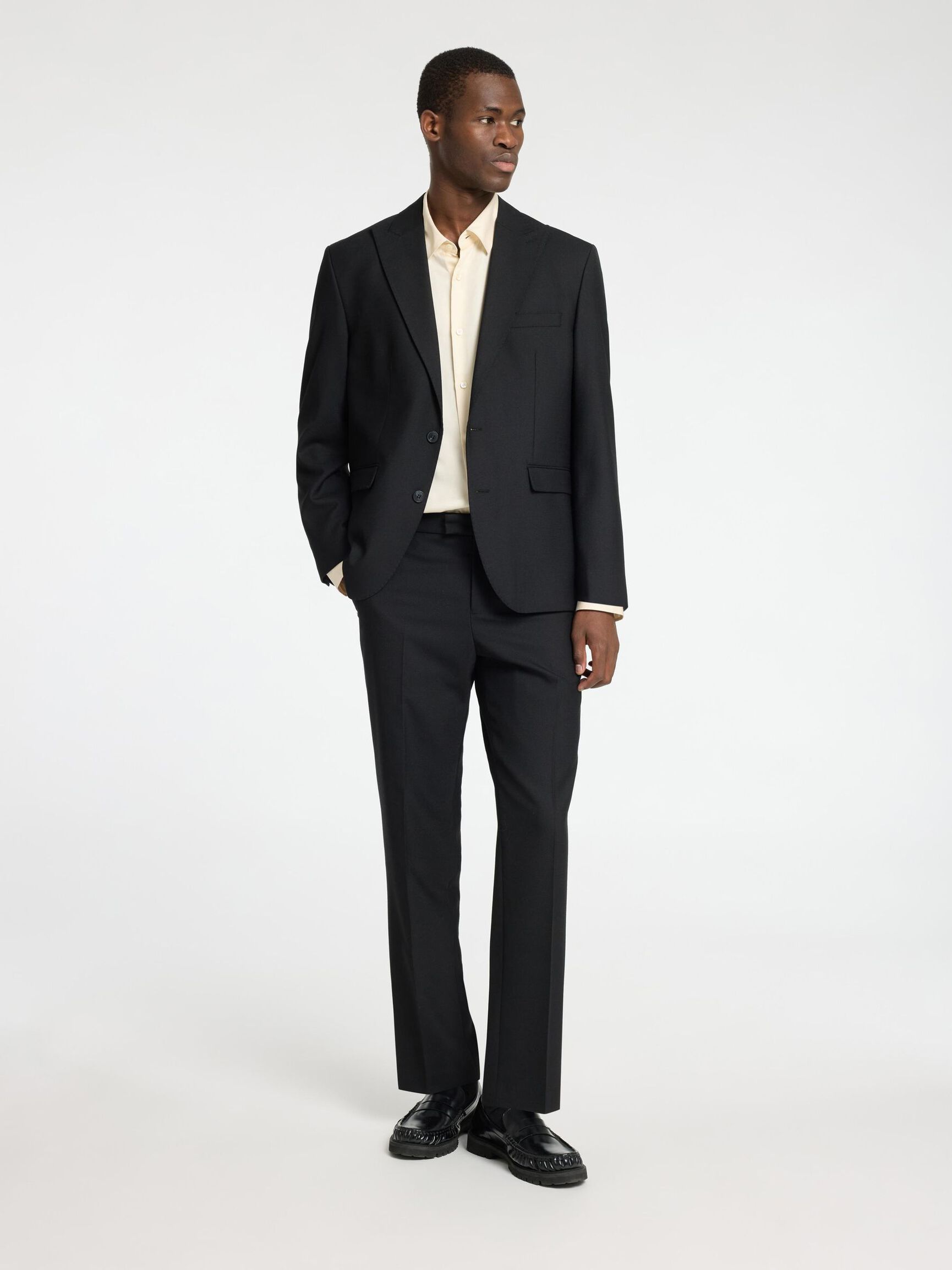 REGULAR FIT WOOL BLEND SUIT TROUSERS, Black, highres
