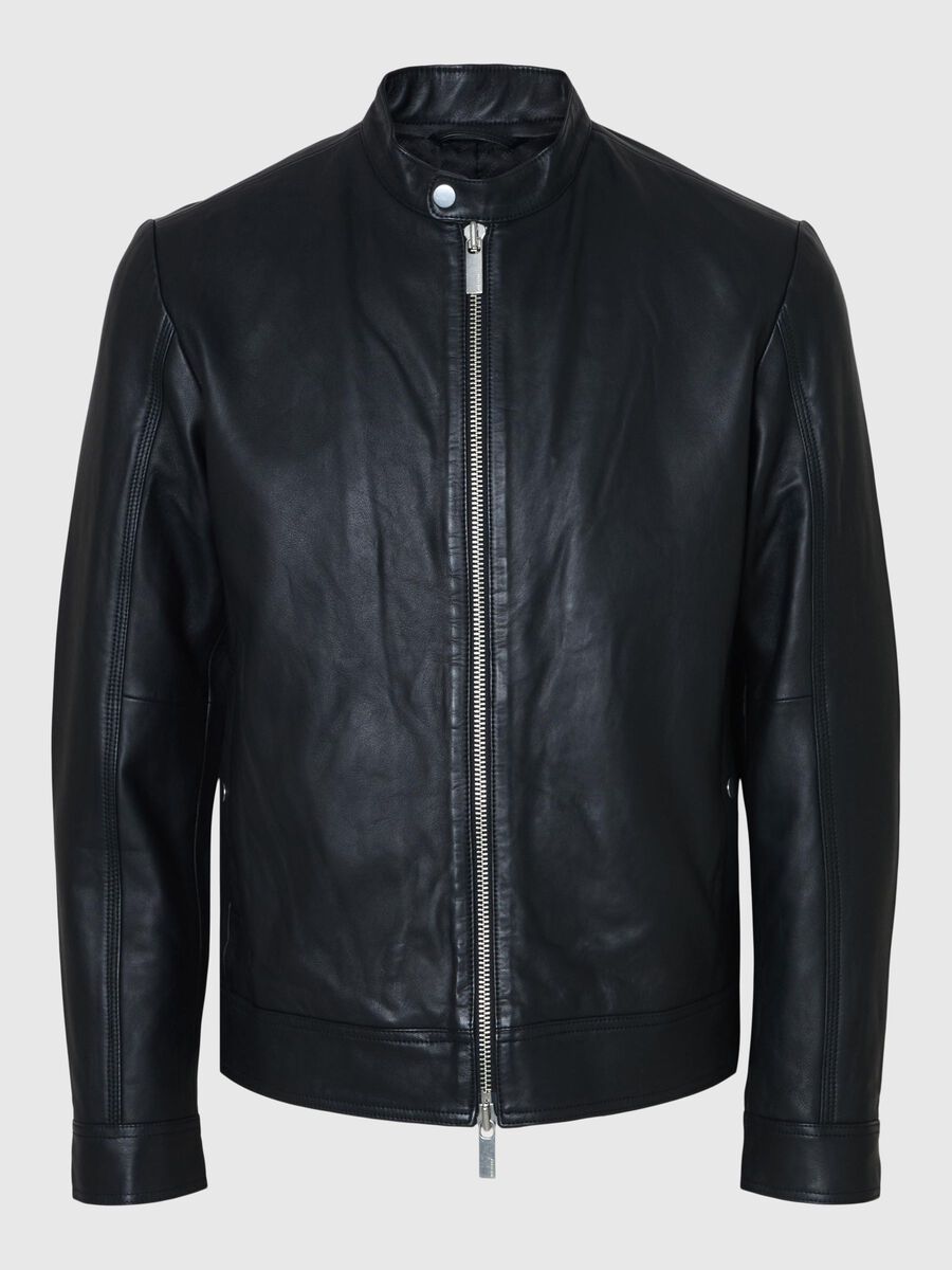 Selected KLASSIEKE LEREN JAS, Black, highres - 16085745_Black_001.jpg