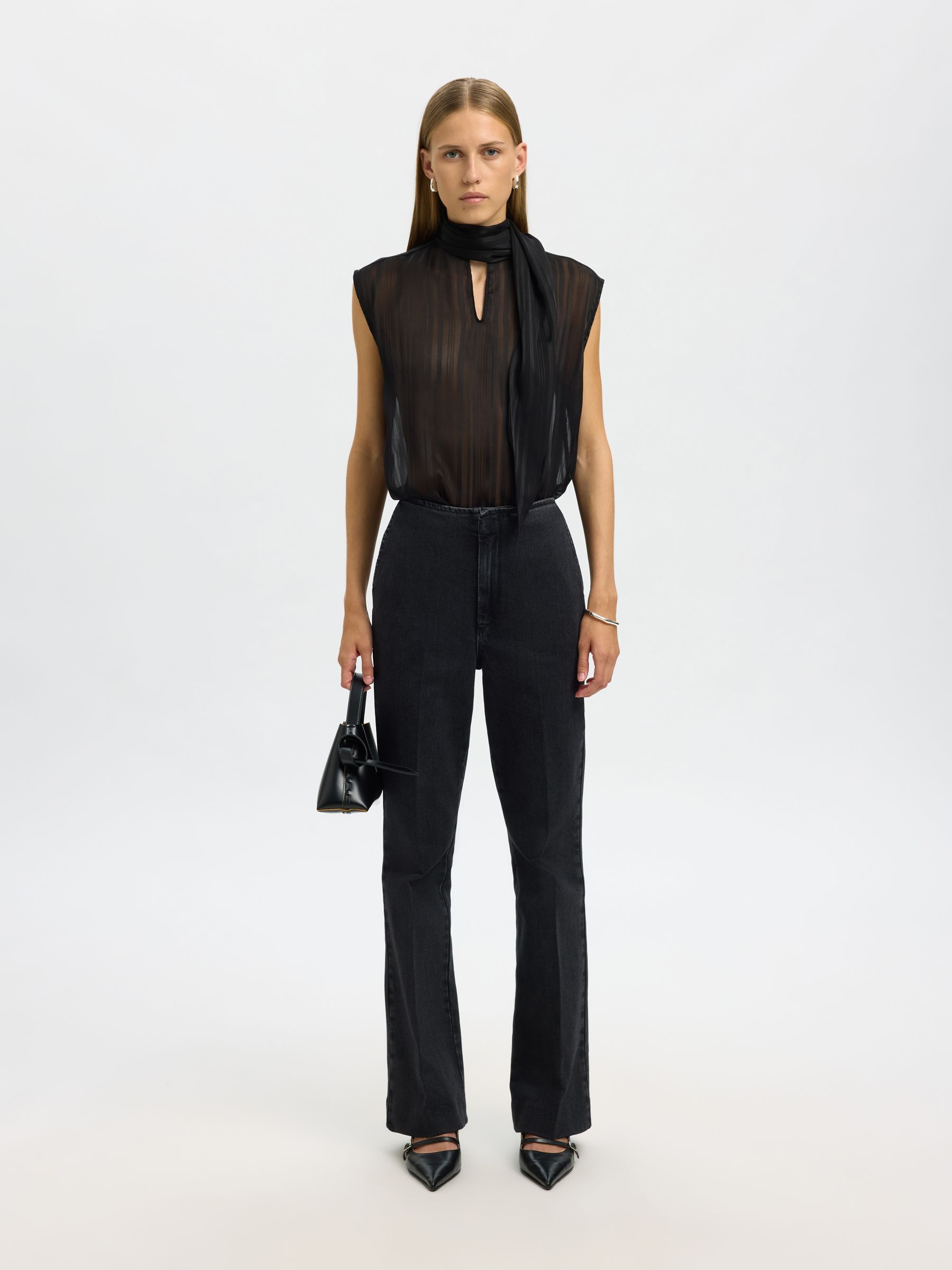 HIGH NECK SLEEVELESS TOP, Black, highres