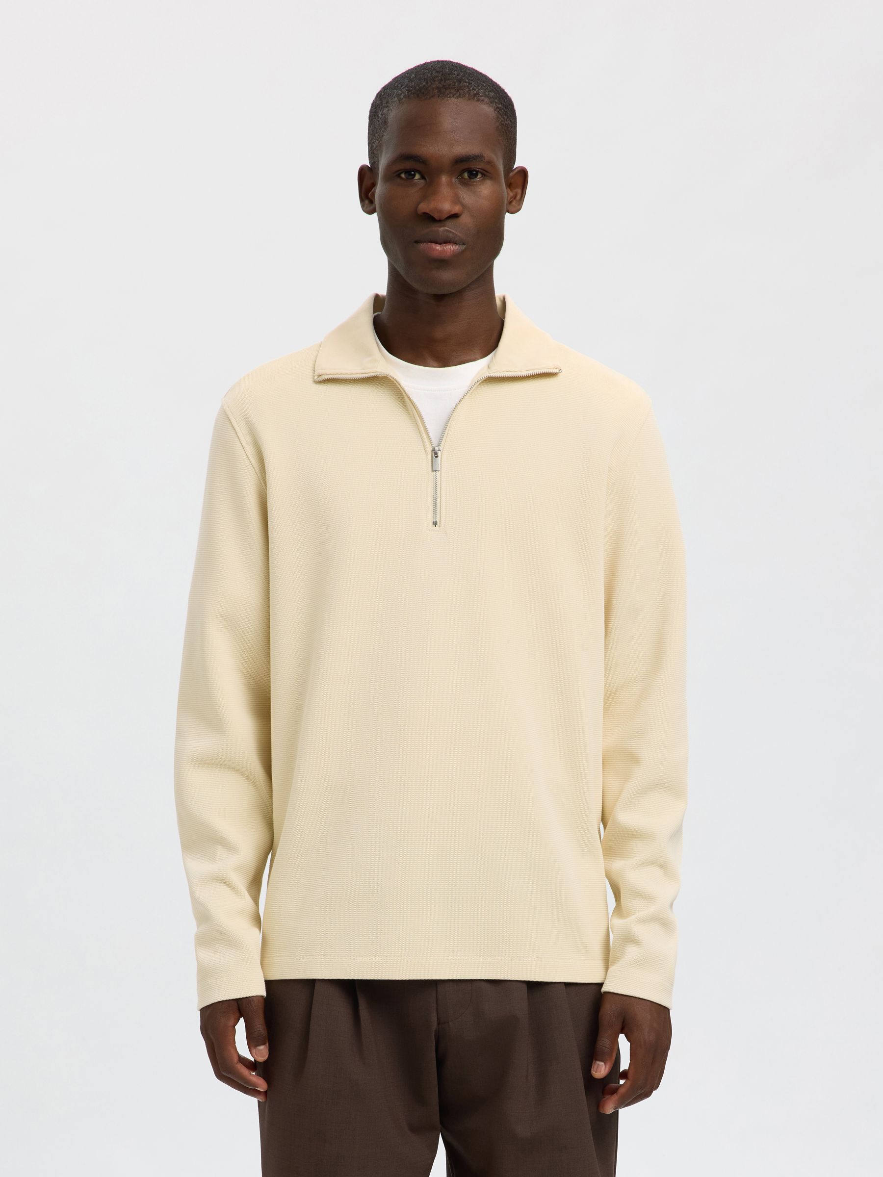 BAUMWOLLMIX SWEATSHIRT MIT REISSVERSCHLUSS, Angora, highres