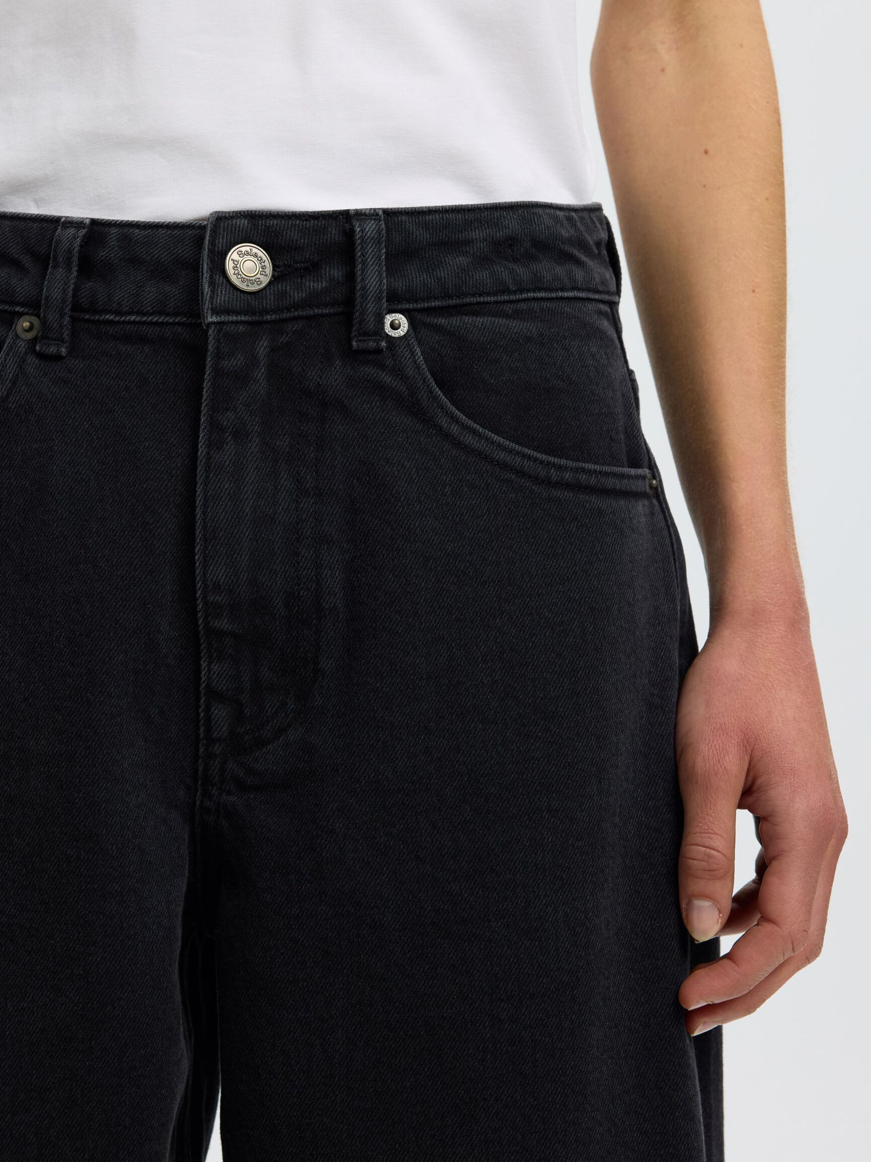 HIGH WAIST BARREL FIT JEANS, Black Denim, highres