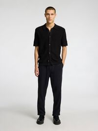 GEBREIDE OVERHEMD MET KORTE MOUWEN, Black, highres
