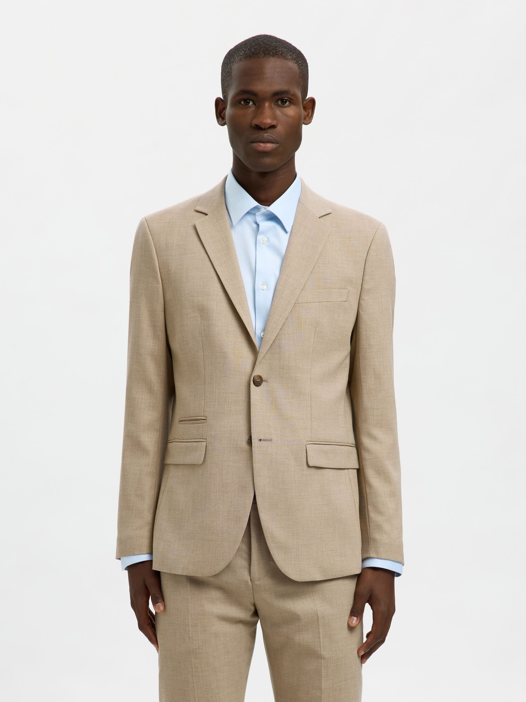 WOVEN WOOL BLEND BLAZER, Sand, highres