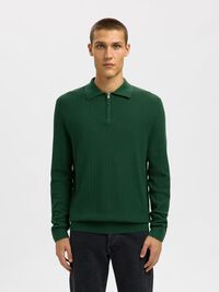 100% COTTON LONG-SLEEVED POLO, Dark Green, highres