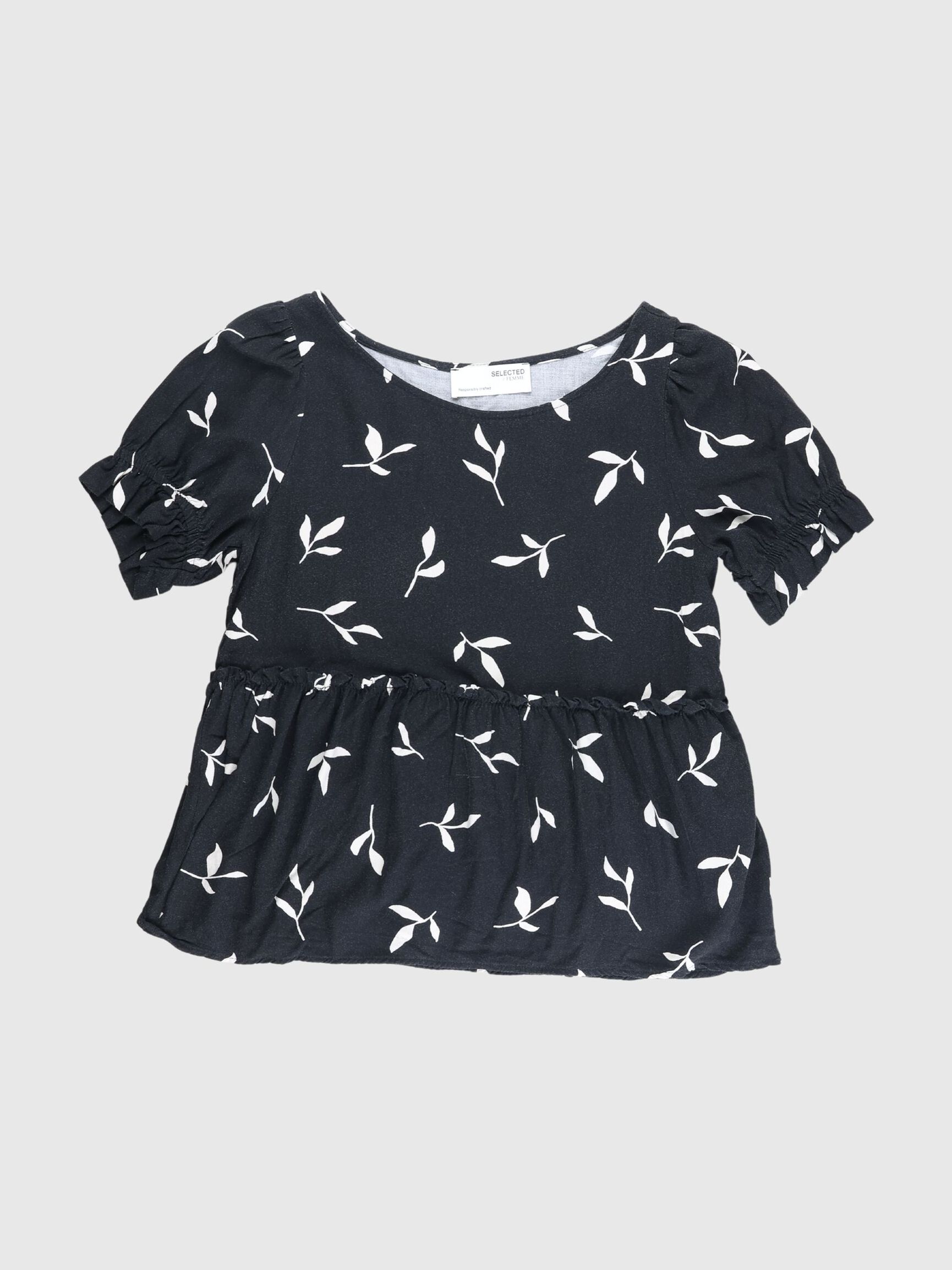 PRINTED TOP, Black, highres