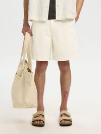 LOOSE FIT DENIM SHORTS, Ecru, highres