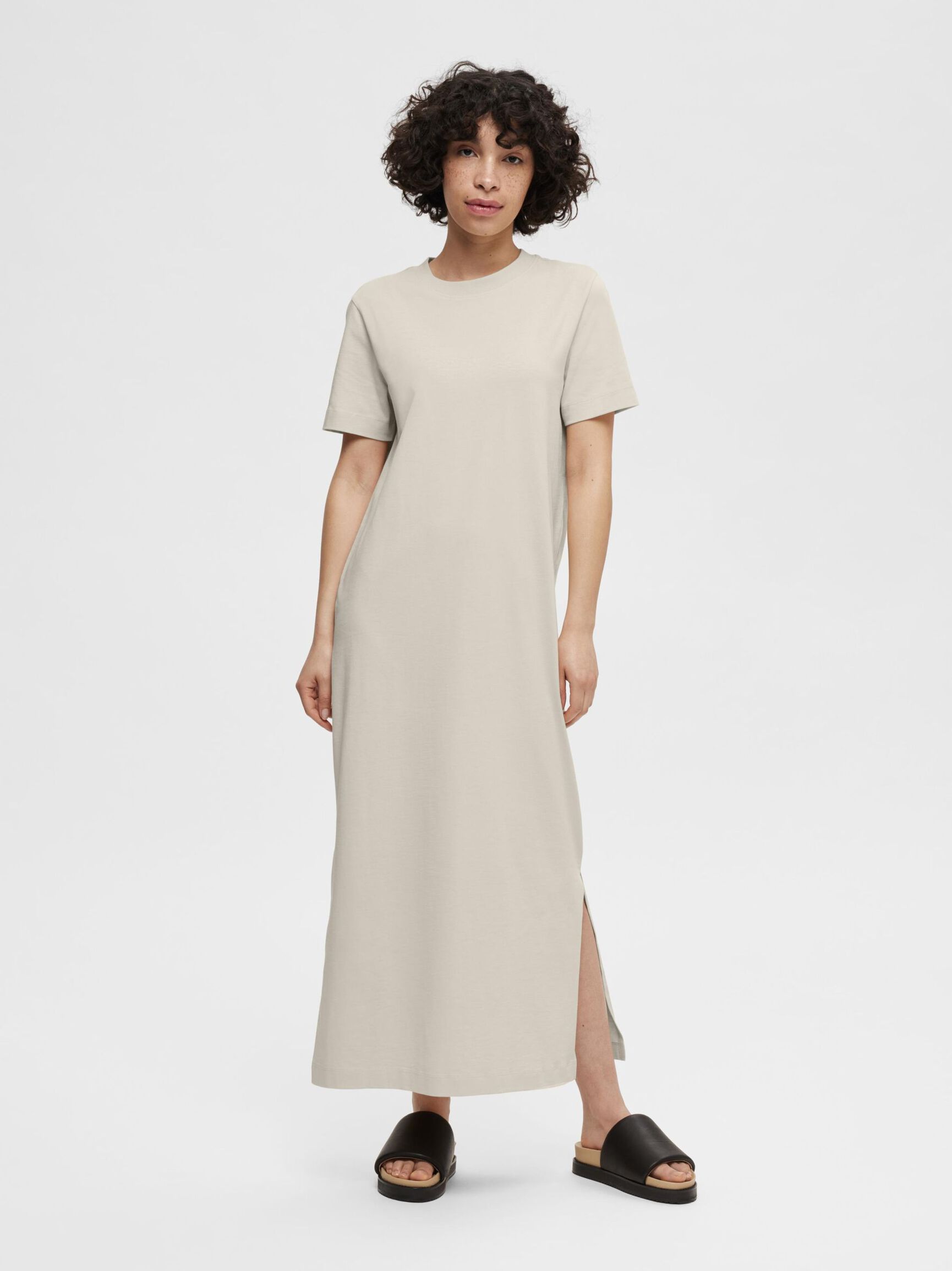SHORT SLEEVED MIDI DRESS, Birch, highres