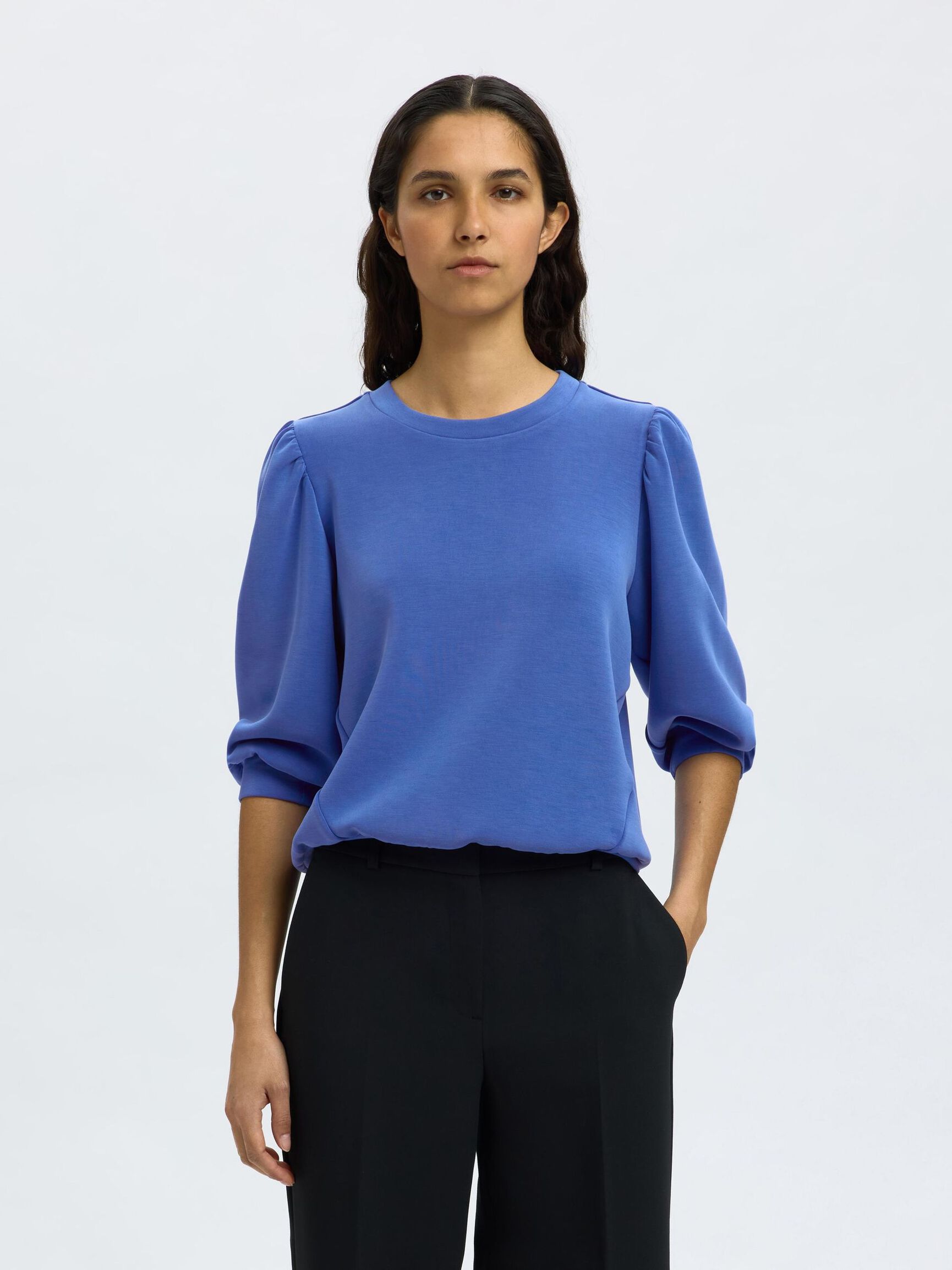 PUFF SLEEVE SWEATSHIRT, Dazzling Blue, highres