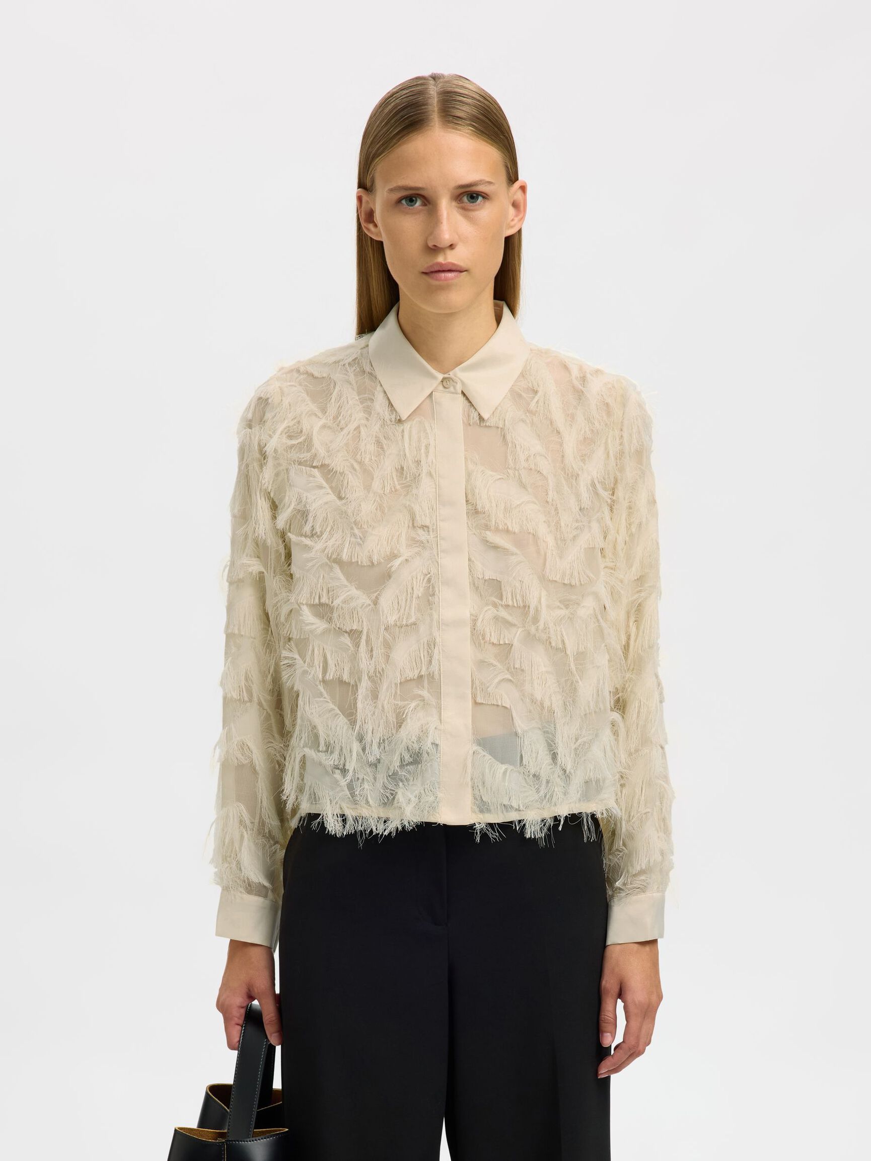 TEXTURED CROPPED SHIRT, Angora, highres