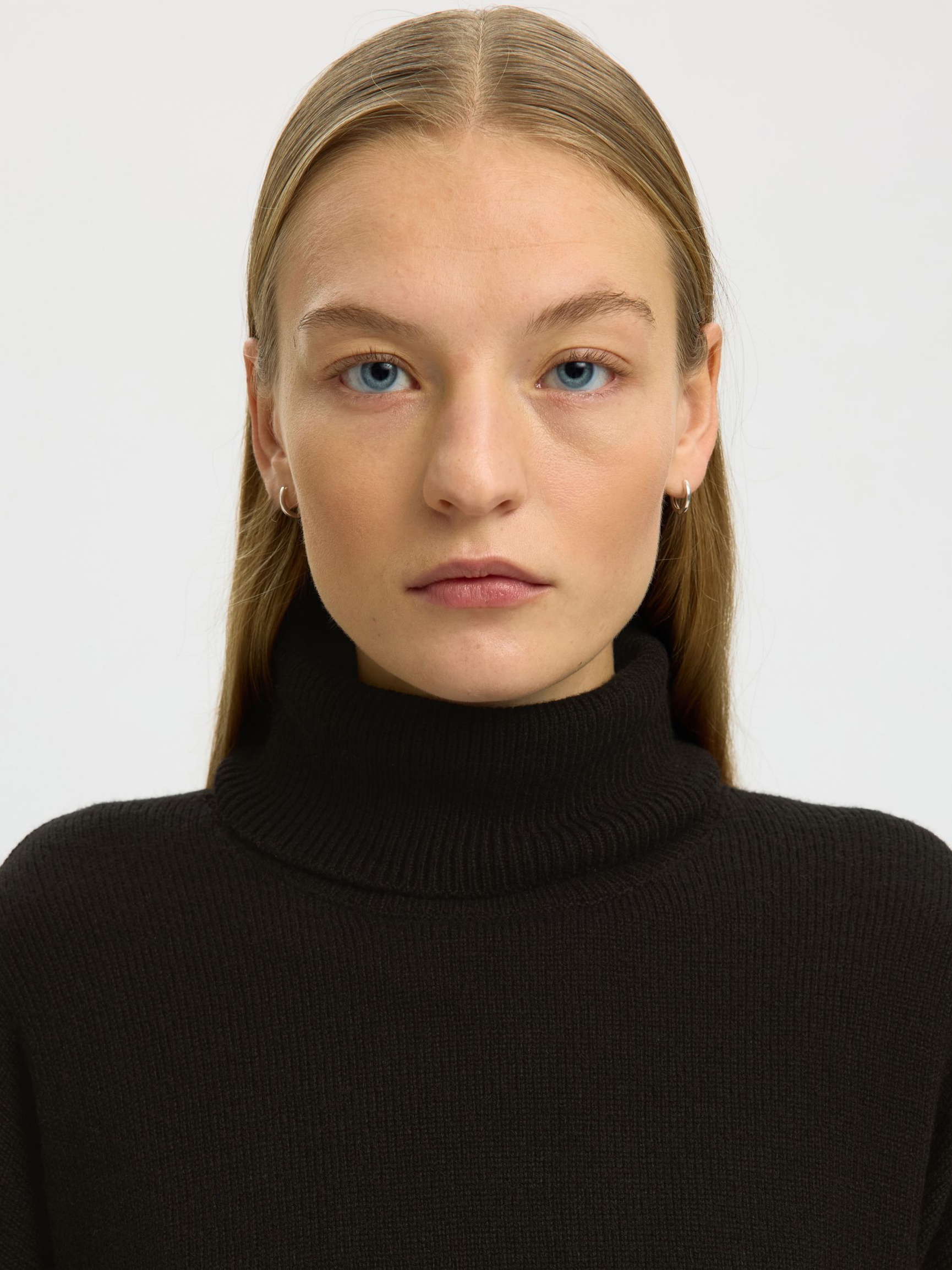 WOOL BLEND ROLL NECK JUMPER, Black, highres