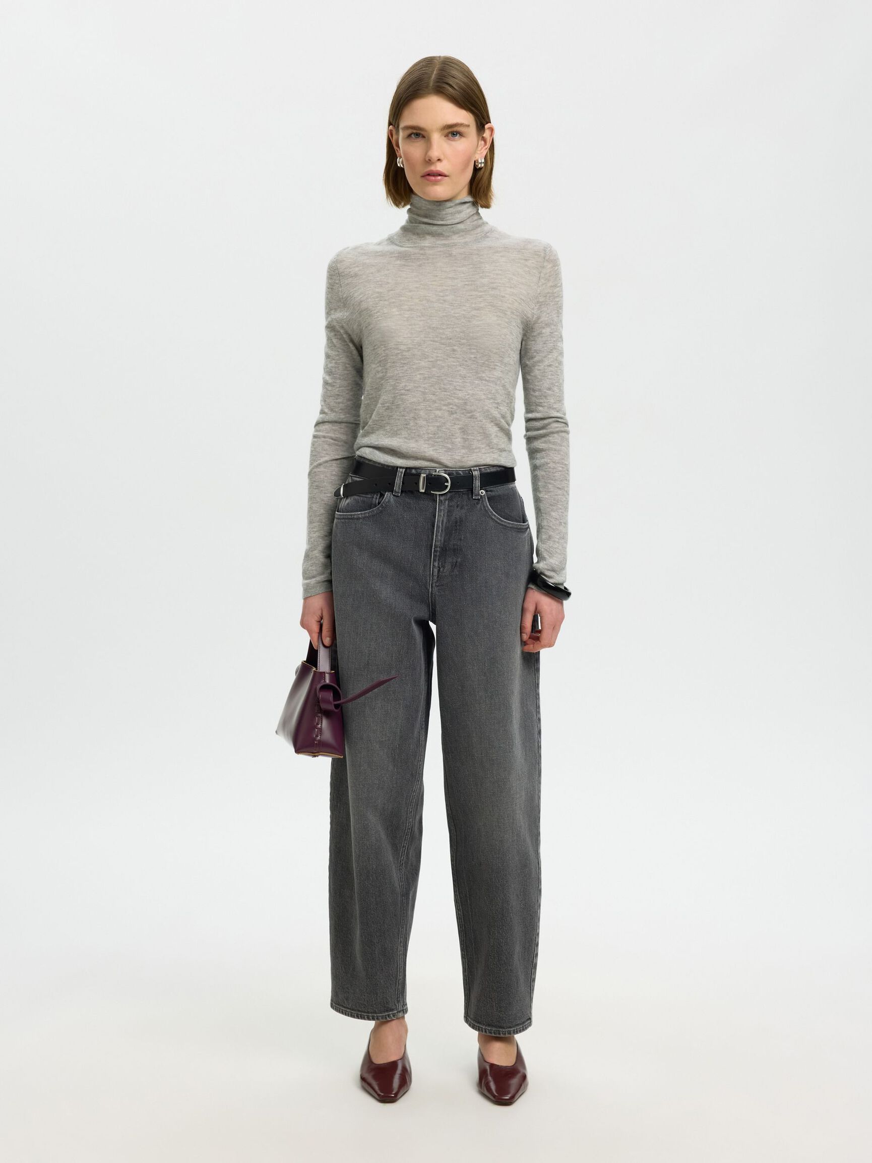 MERINO WOOL TURTLENECK, Light Grey Melange, highres