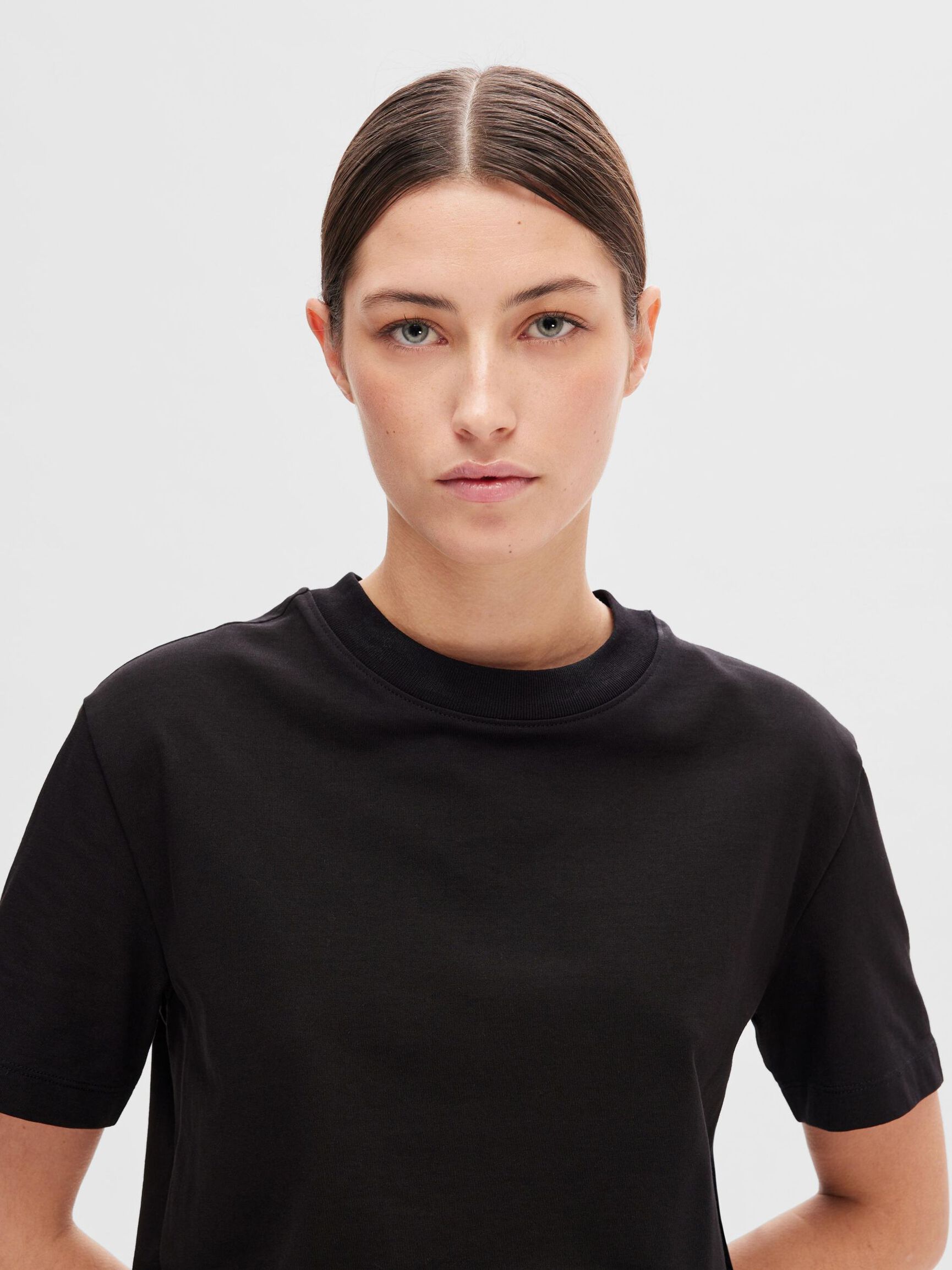 MOCK NECK T-SHIRT, Black, highres