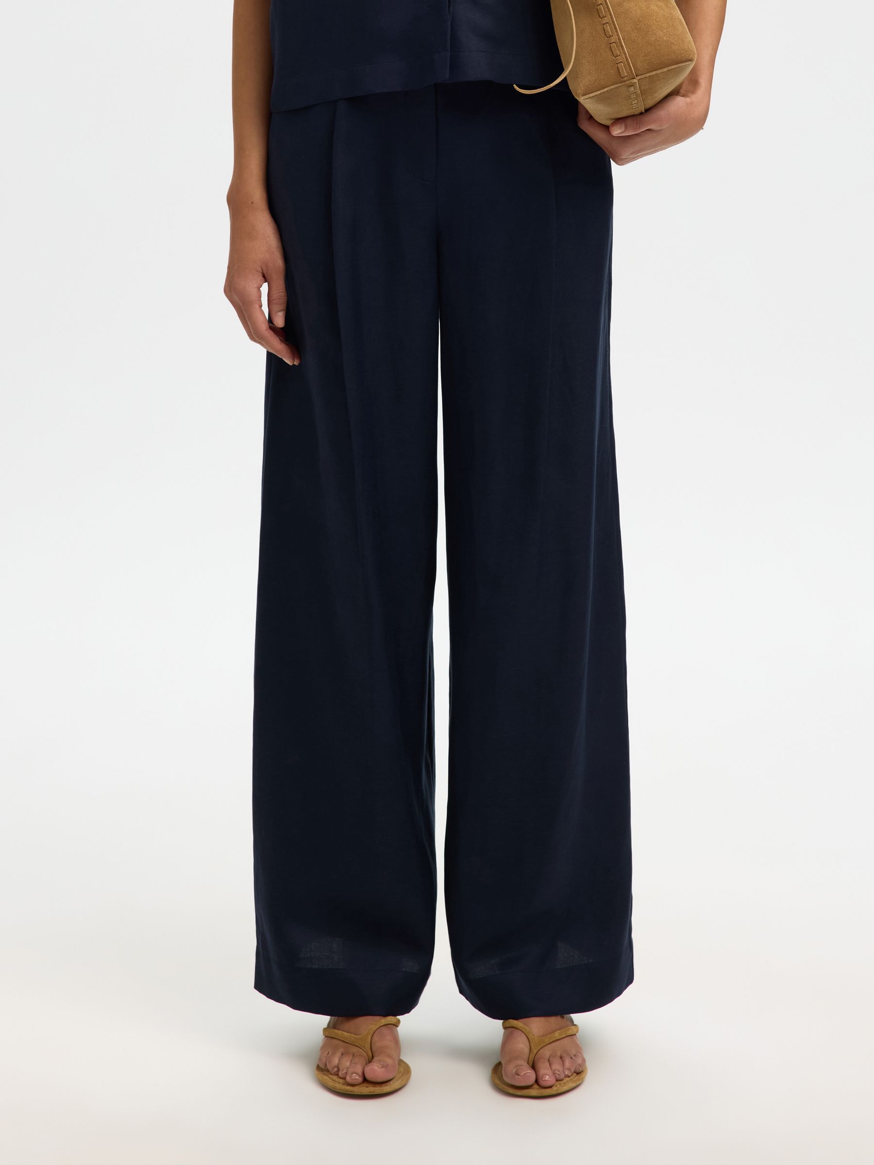 COUPE LARGE PANTALON EN LIN MÉLANGÉ, Dark Sapphire, highres