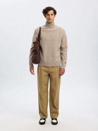WOOL BLEND TURTLENECK, Oatmeal, highres