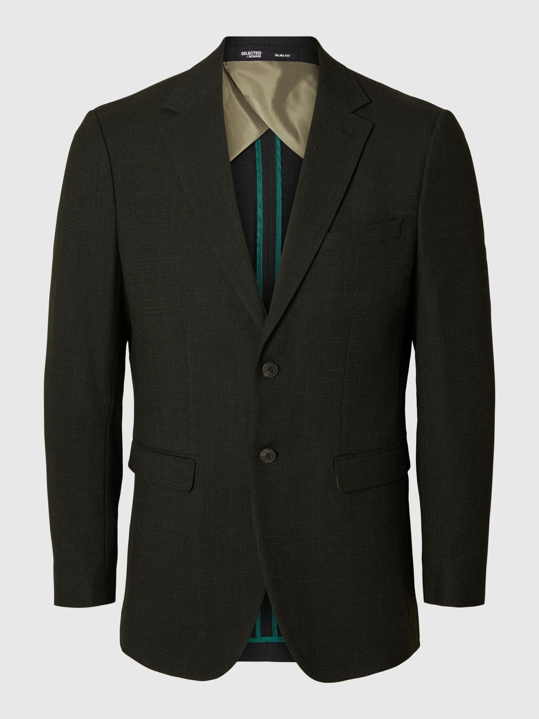 SLIM FIT WOOL BLEND BLAZER, Dark Green, highres