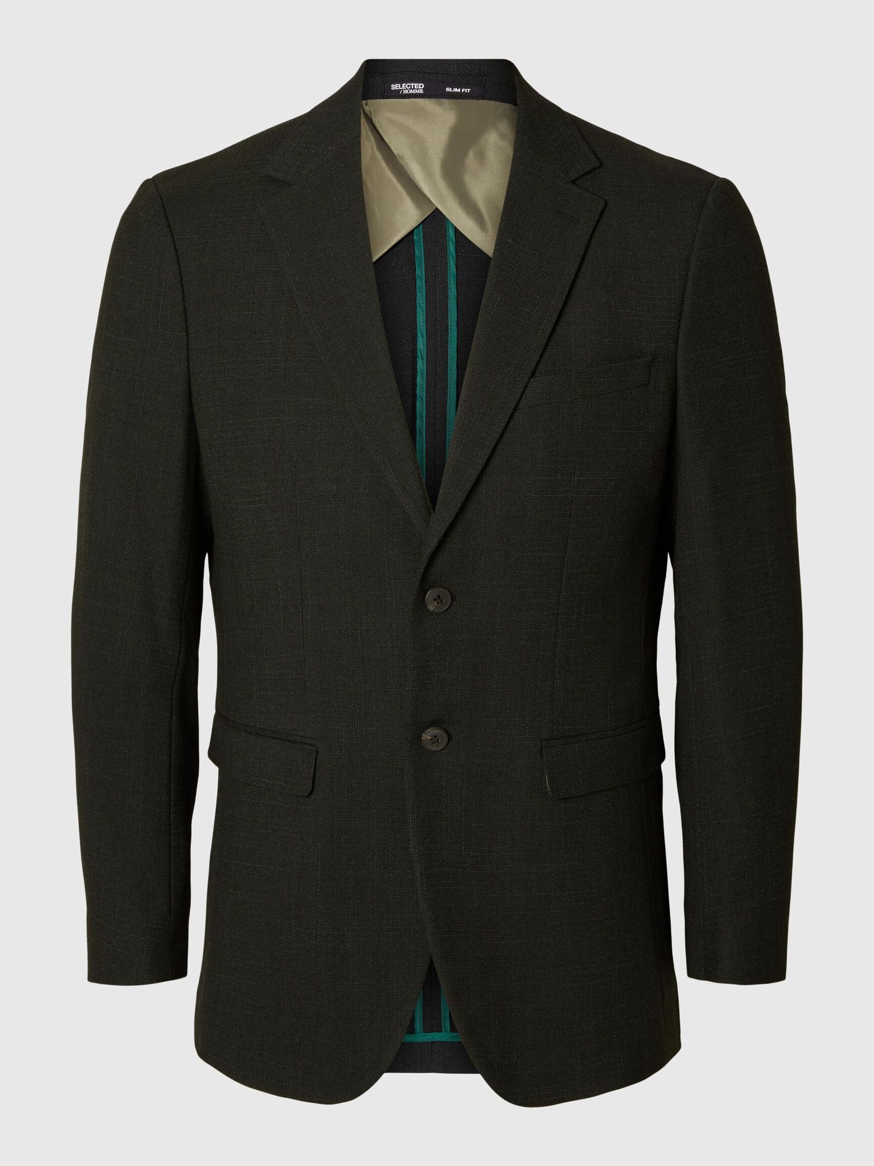 SLIM FIT WOOL BLEND BLAZER, Dark Green, highres