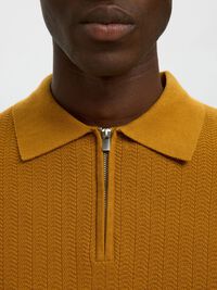 100% COTTON LONG-SLEEVED POLO, Golden Brown, highres