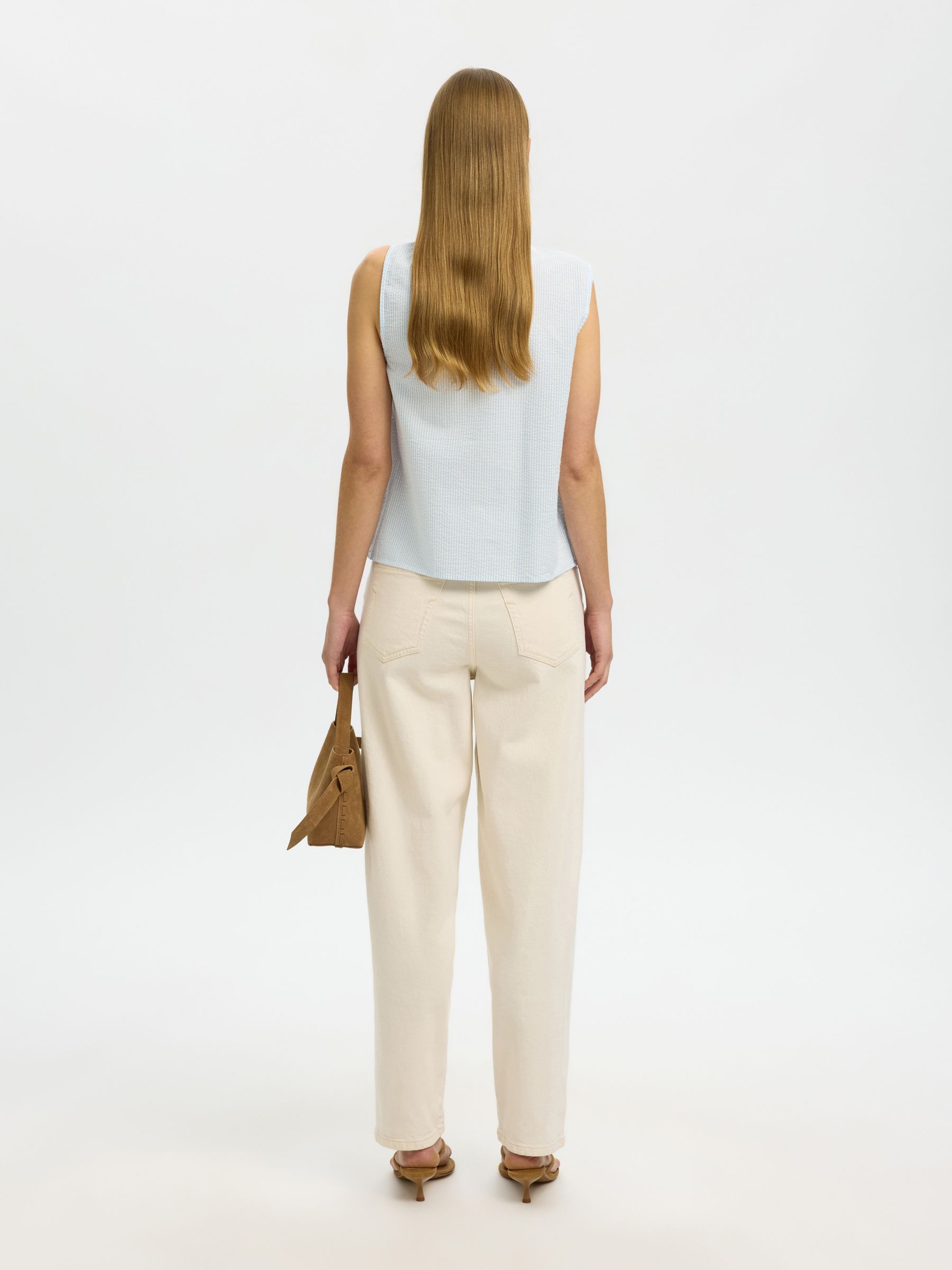 SEERSUCKER SLEEVELESS TOP, Cashmere Blue, highres