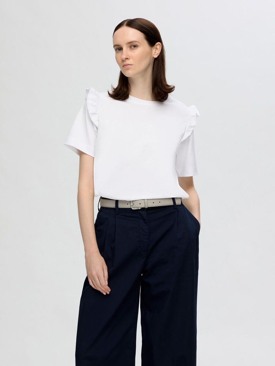 Selected FRILLED SHORT-SLEEVED T-SHIRT, Bright White, highres - 16097108_BrightWhite_003.jpg