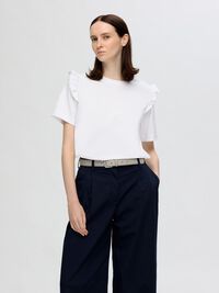 FRILLED SHORT-SLEEVED T-SHIRT, Bright White, highres