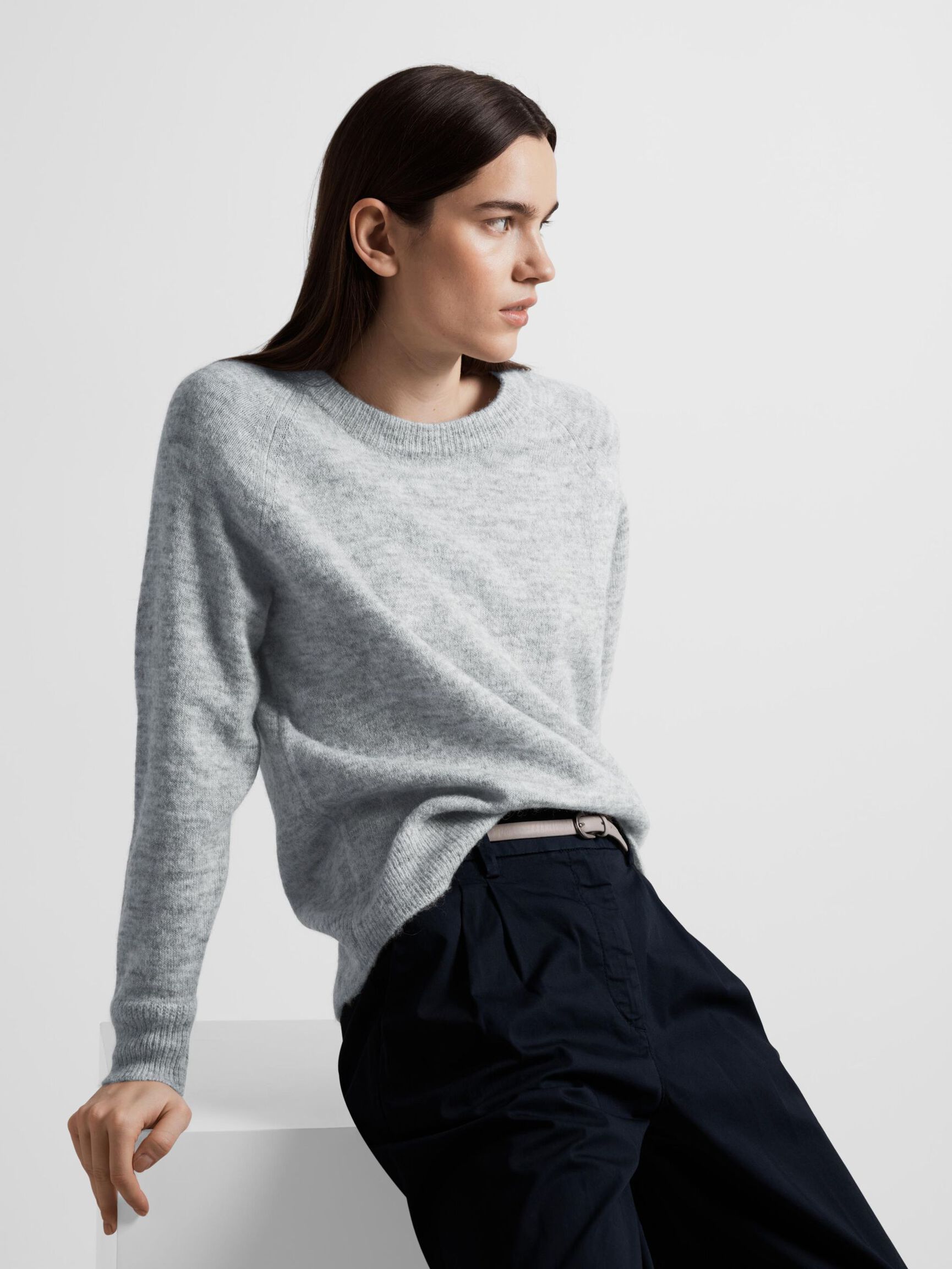 LANGÄRMELIGER STRICKPULLOVER, Light Grey Melange, highres