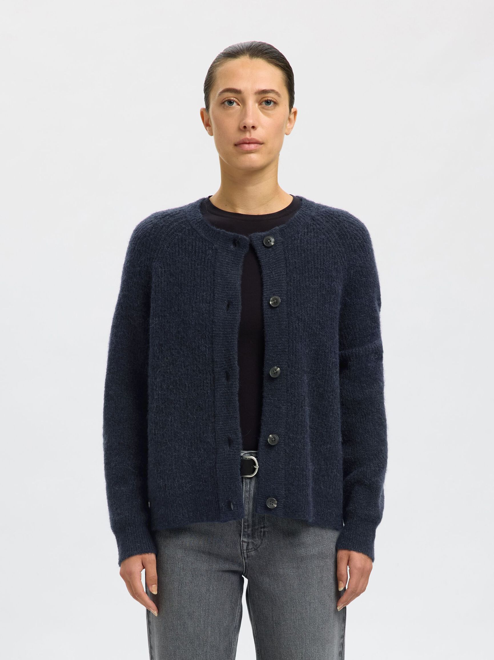 WOOL BLEND CARDIGAN, Dark Sapphire, highres