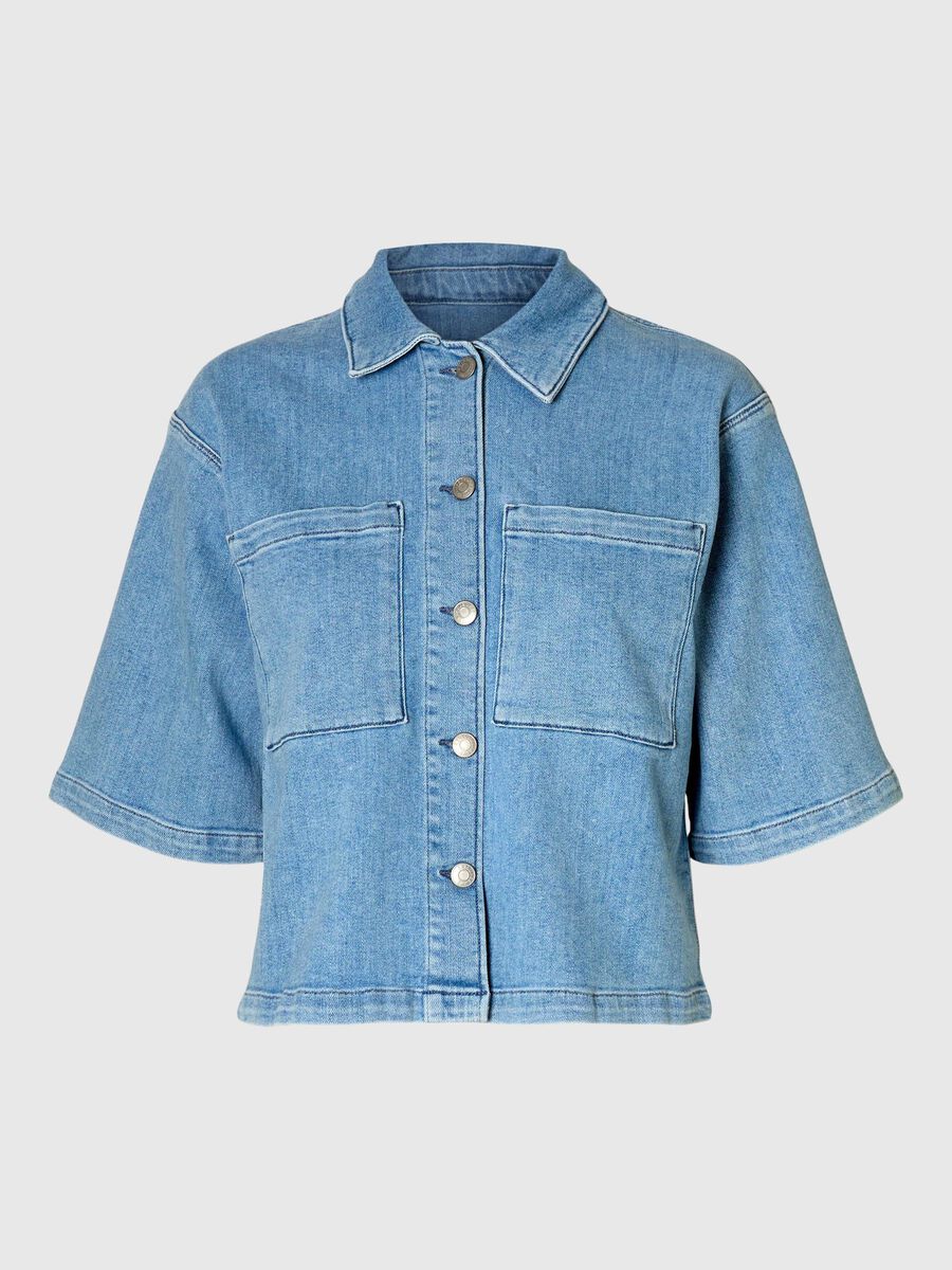 Selected DENIM SHORT SLEEVED SHIRT, Light Blue Denim, highres - 16097728_LightBlueDenim_001.jpg