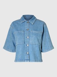 DENIM KORTÆRMET SKJORTE, Light Blue Denim, highres