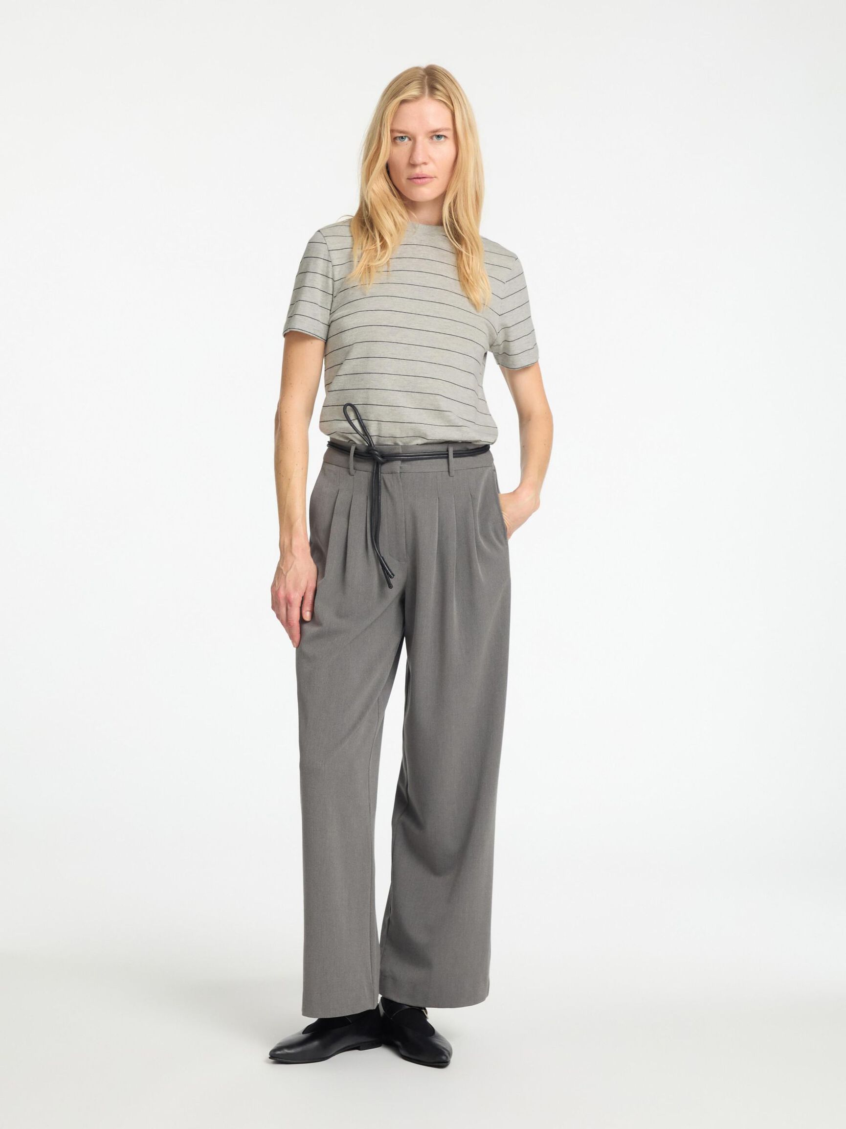 STRIPED COTTON T-SHIRT, Light Grey Melange, highres