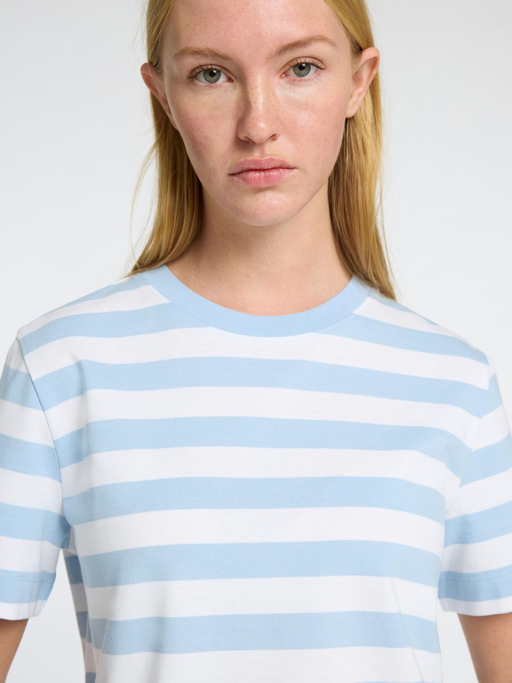 GESTREEPT BOXY T-SHIRT, Cashmere Blue, highres