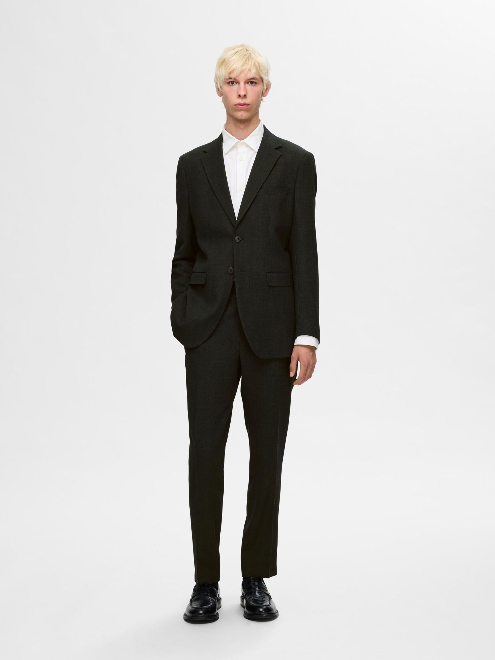 SLIM FIT WOOL BLEND BLAZER, Dark Green, highres