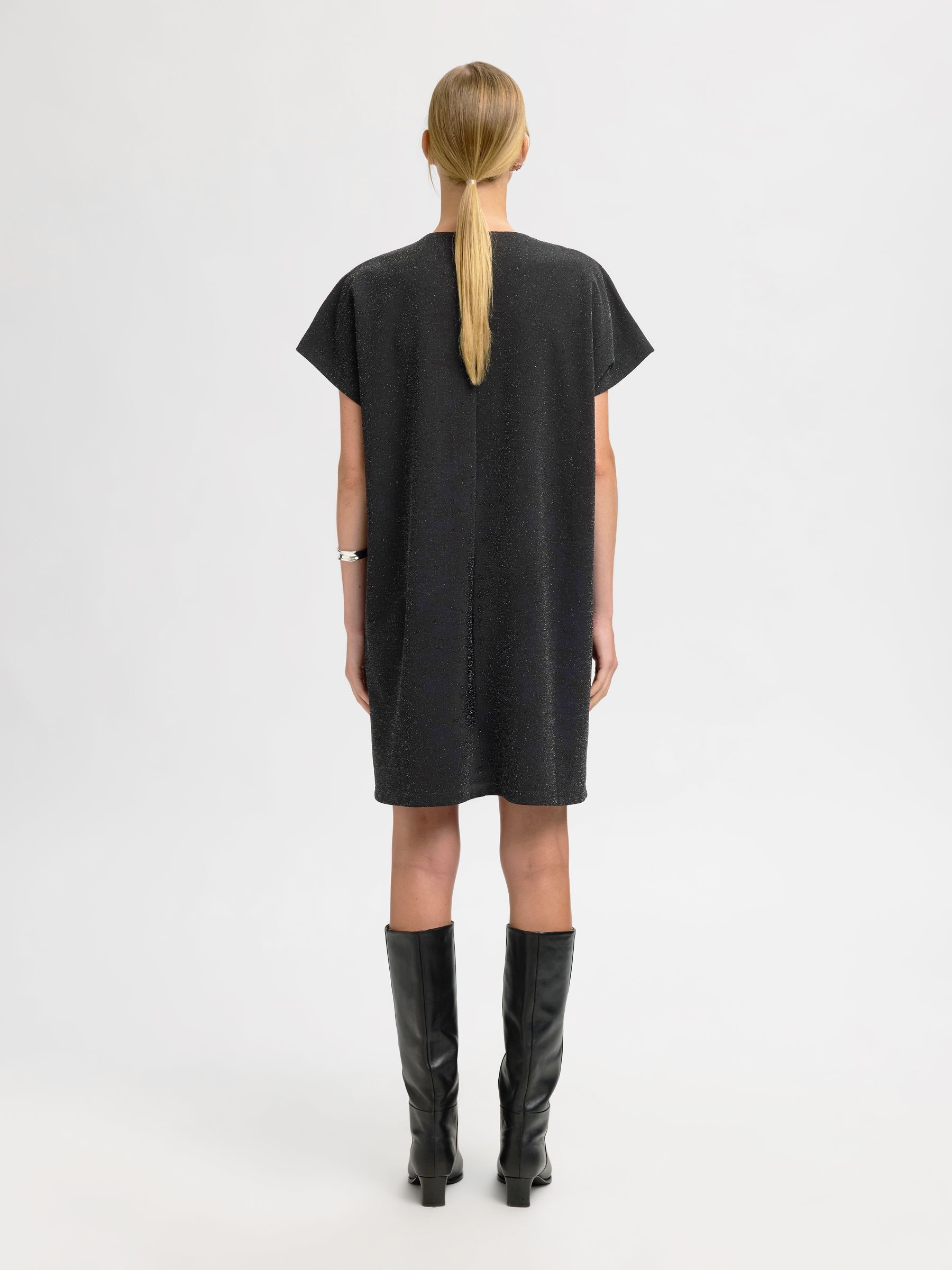 METALLIC GLITTER MIDI-JURK, Black, highres