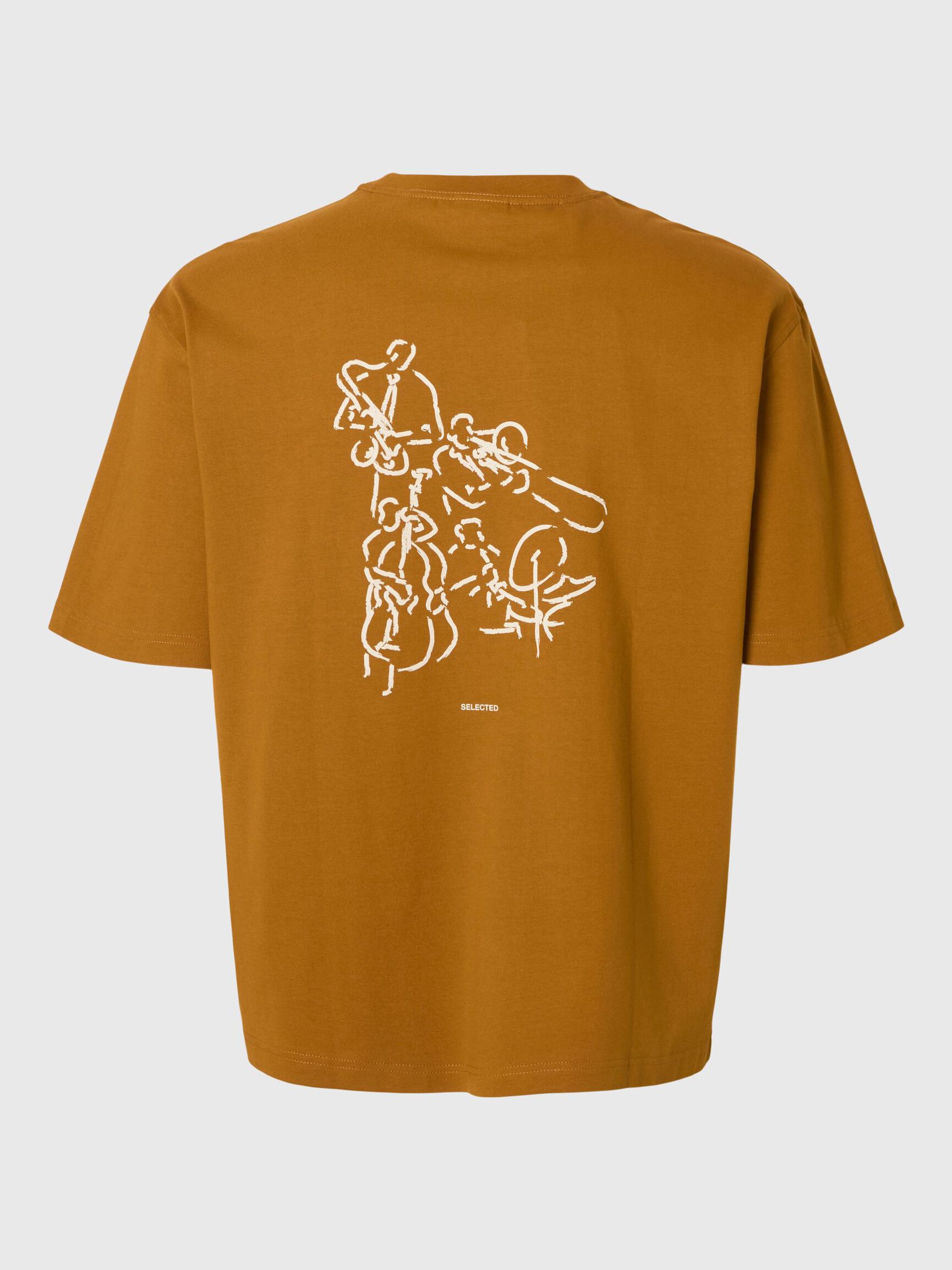 TRYCKTA T-SHIRT MED RUND HALSRINGNING, Golden Brown, highres