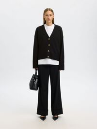 WOOL BLEND KNITTED CARDIGAN, Black, highres