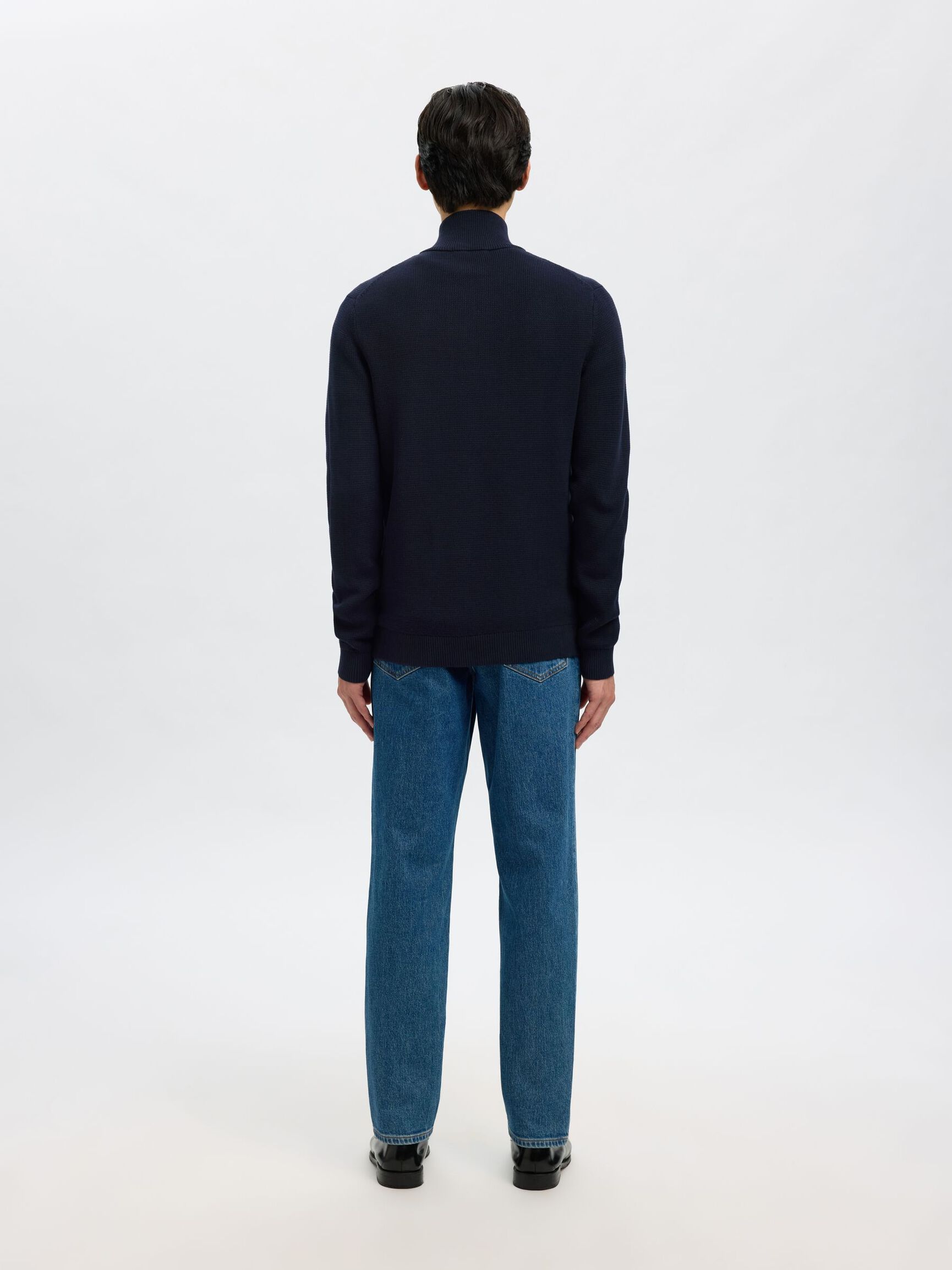 ZIPPED HIGH NECK KNITTED CARDIGAN, Sky Captain, highres