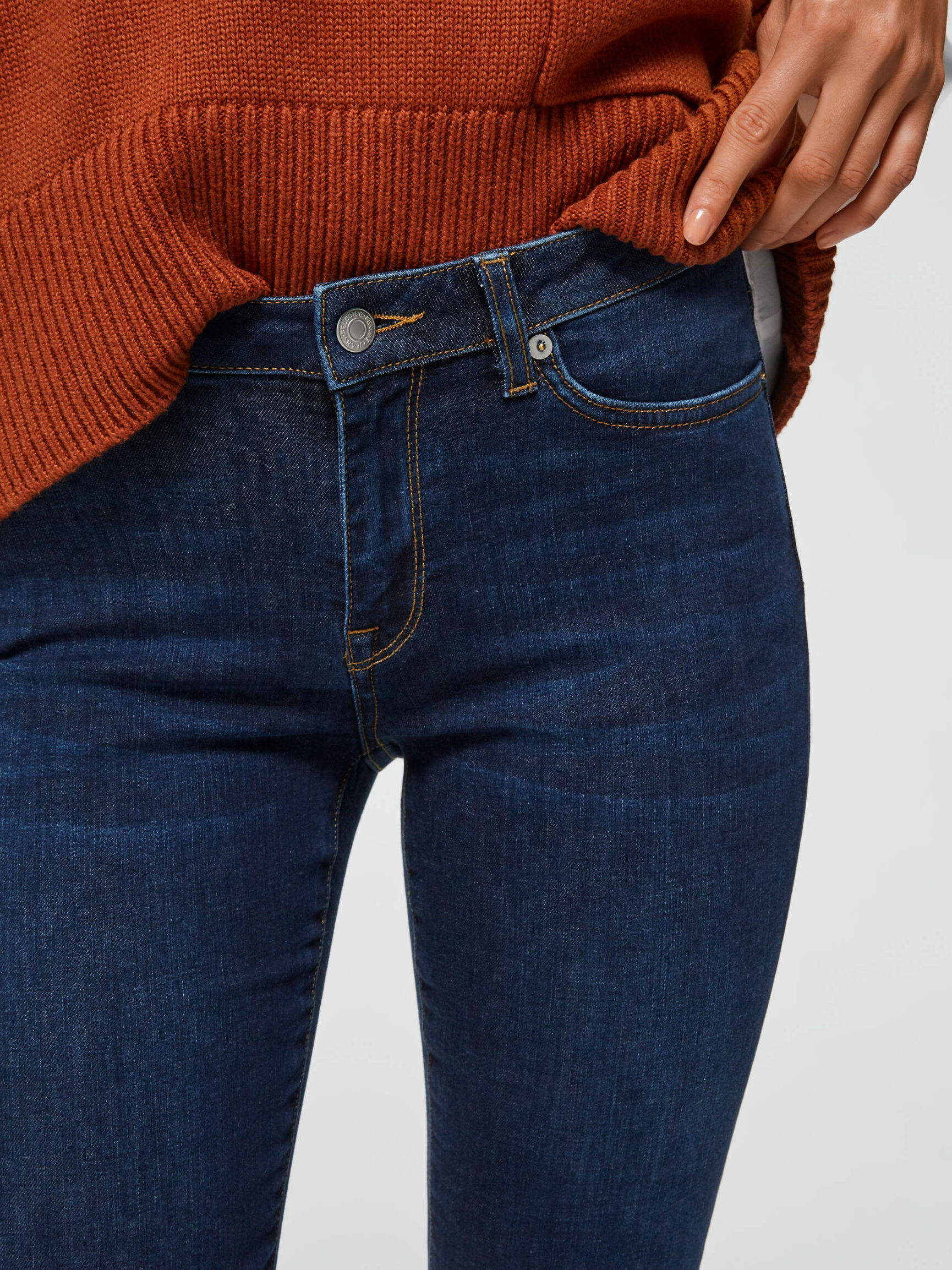 MID WAIST SKINNY FIT JEANS, Dark Blue Denim, highres