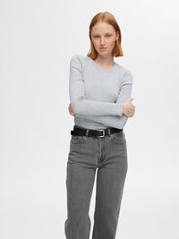 RIBBED LONG SLEEVED TOP, Light Grey Melange, highres