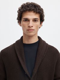 SHAWL-NECK KNITTED CARDIGAN, Chocolate Torte, highres