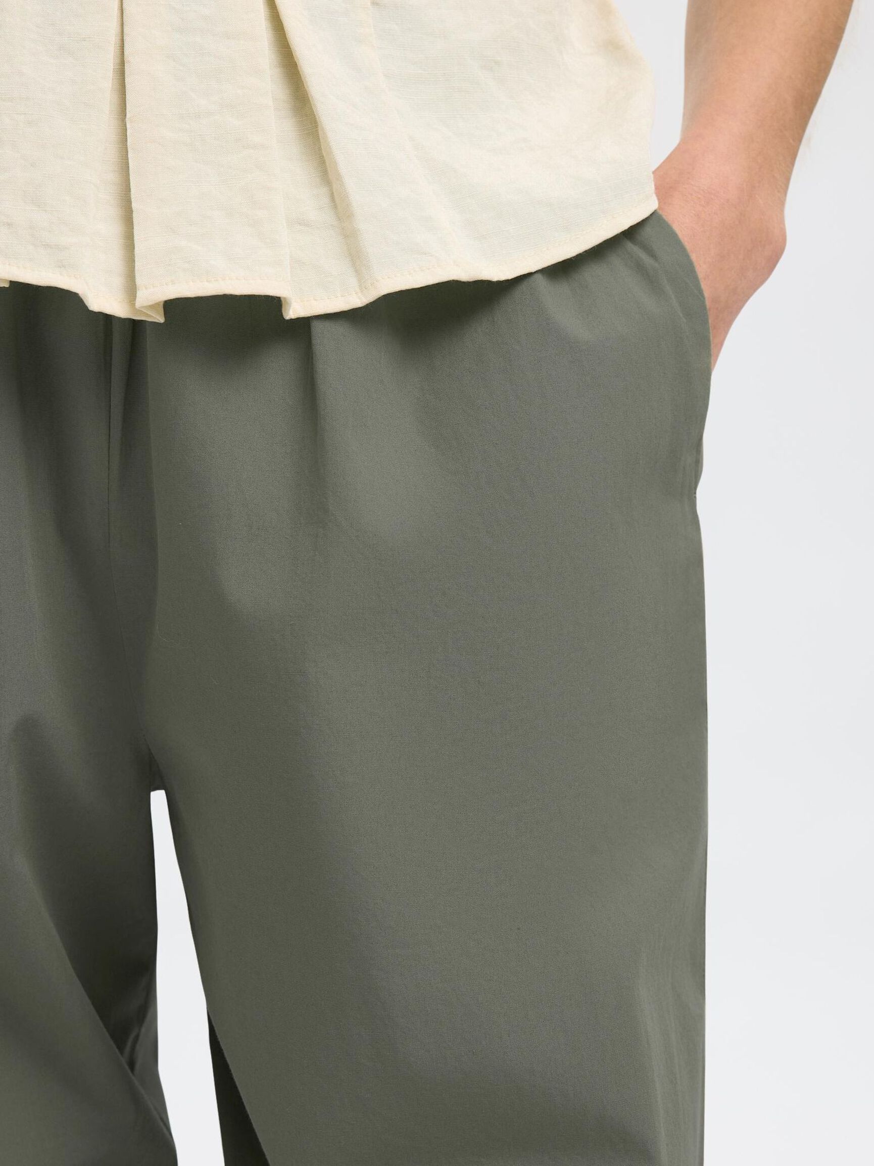 COTTON HIGH WAISTED TROUSERS, Vetiver, highres
