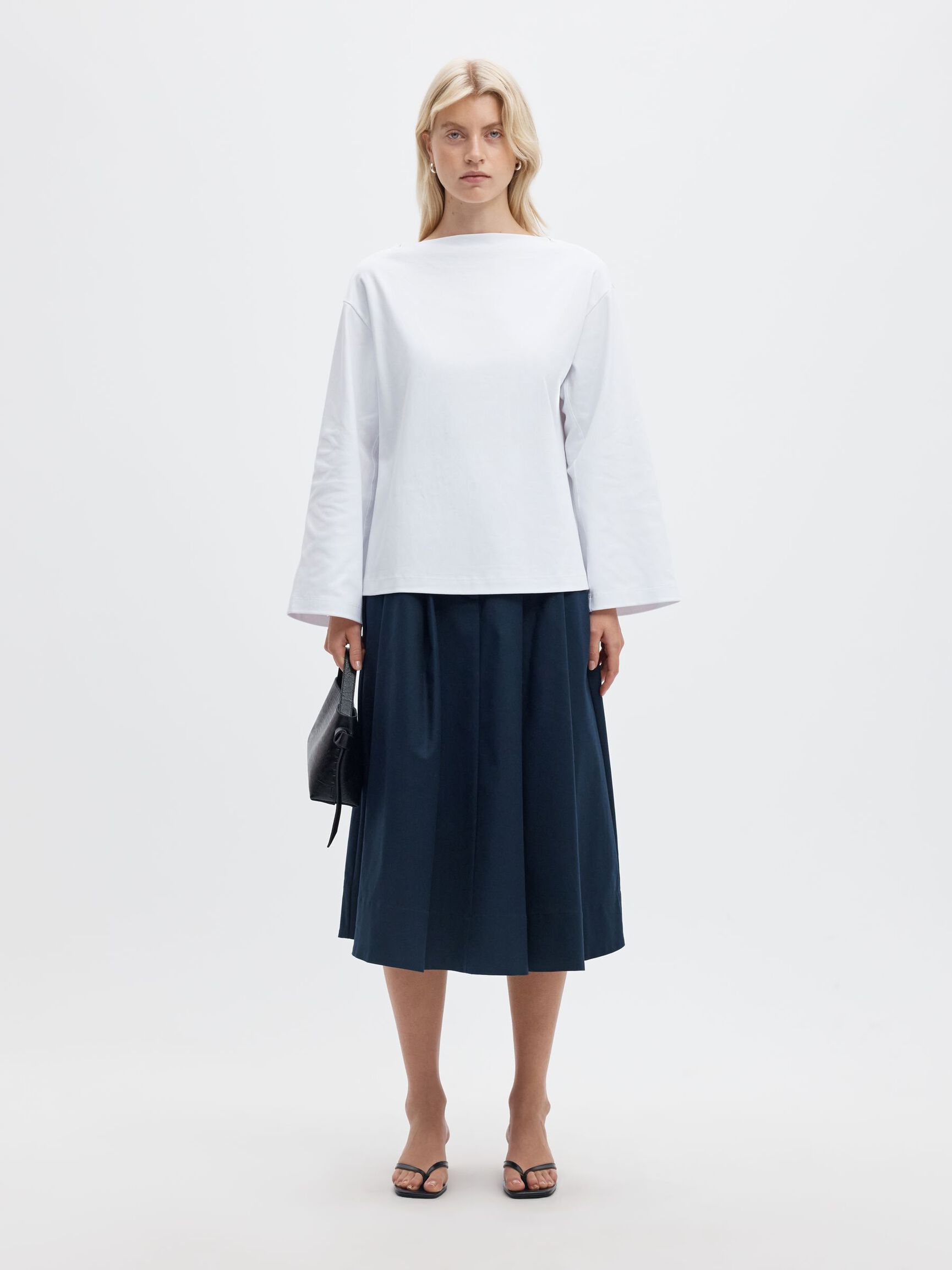 BOAT NECK COTTON LONG-SLEEVED T-SHIRT, Bright White, highres