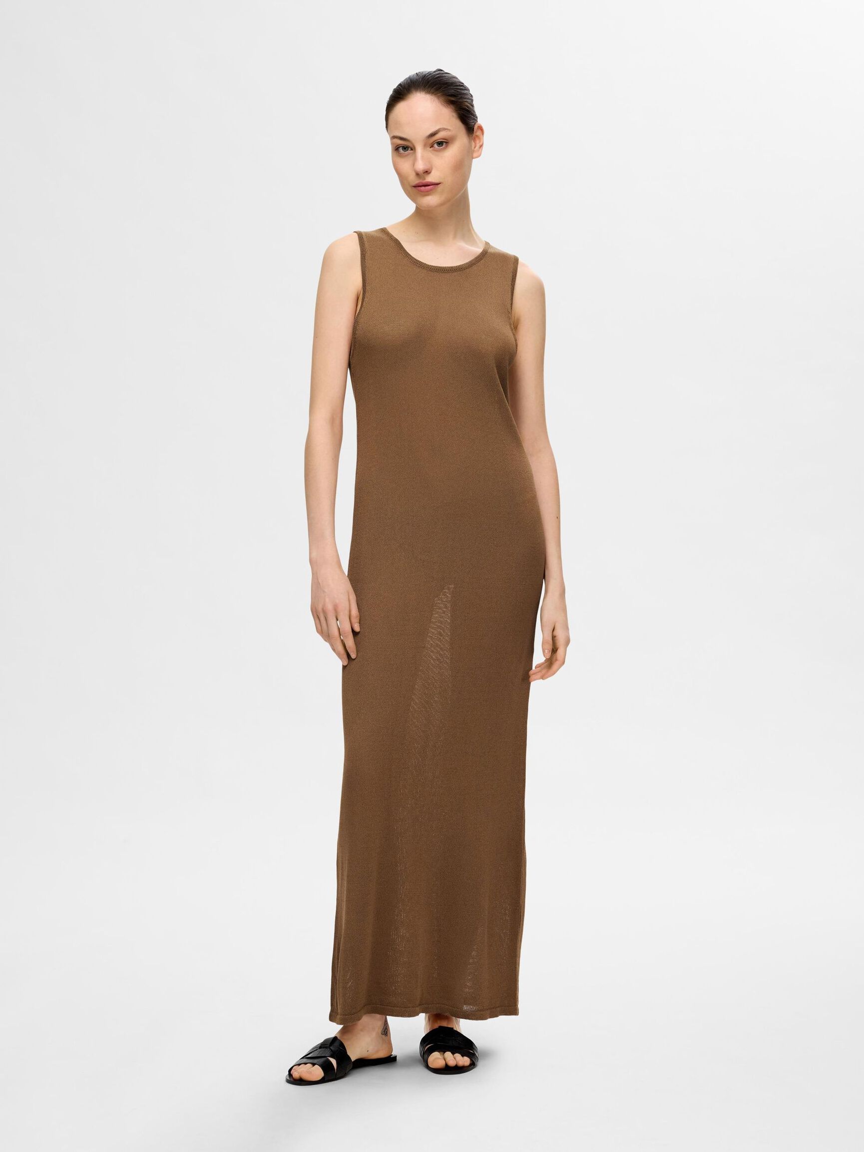 VISCOSE BLEND KNITTED MAXI DRESS, Coca Mocha, highres