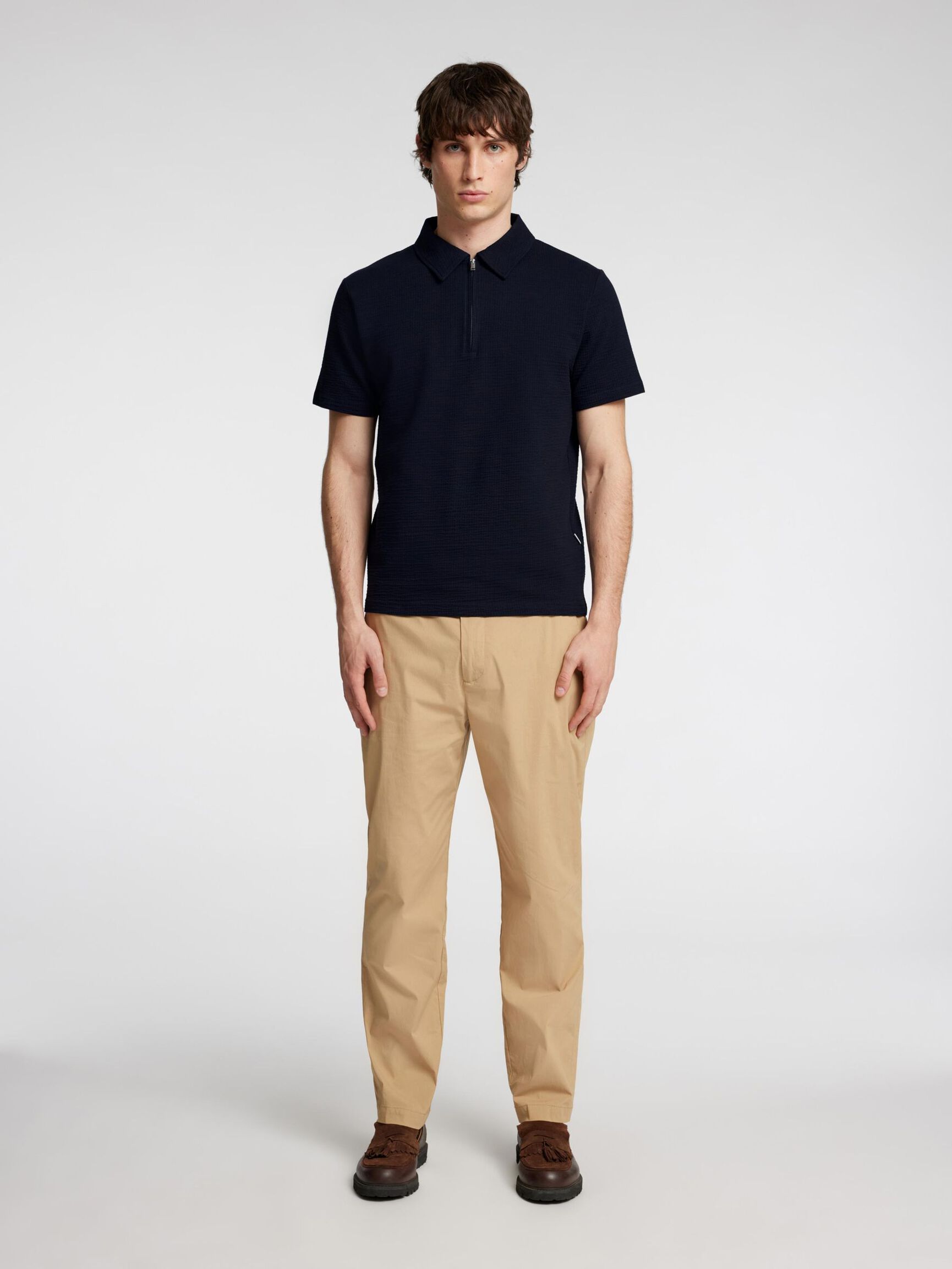 SEERSUCKER POLO SHIRT, Sky Captain, highres