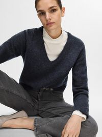 WOLLGEMISCH V-AUSSCHNITT PULLOVER, Dark Sapphire, highres