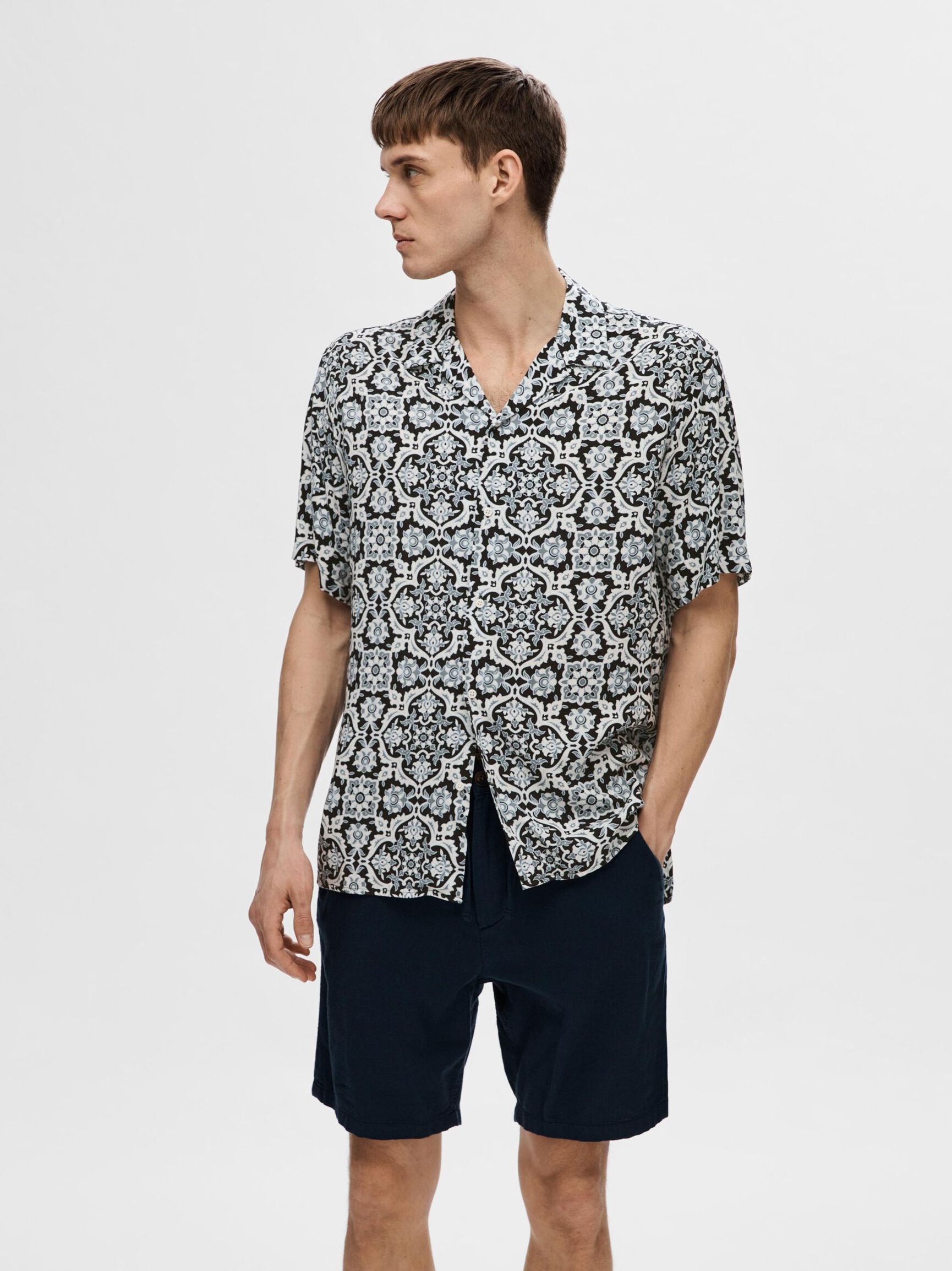 PATTERNED SHORT SLEEVED SHIRT, Cashmere Blue, highres