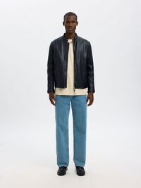 CLASSIC LEATHER JACKET, Black, highres